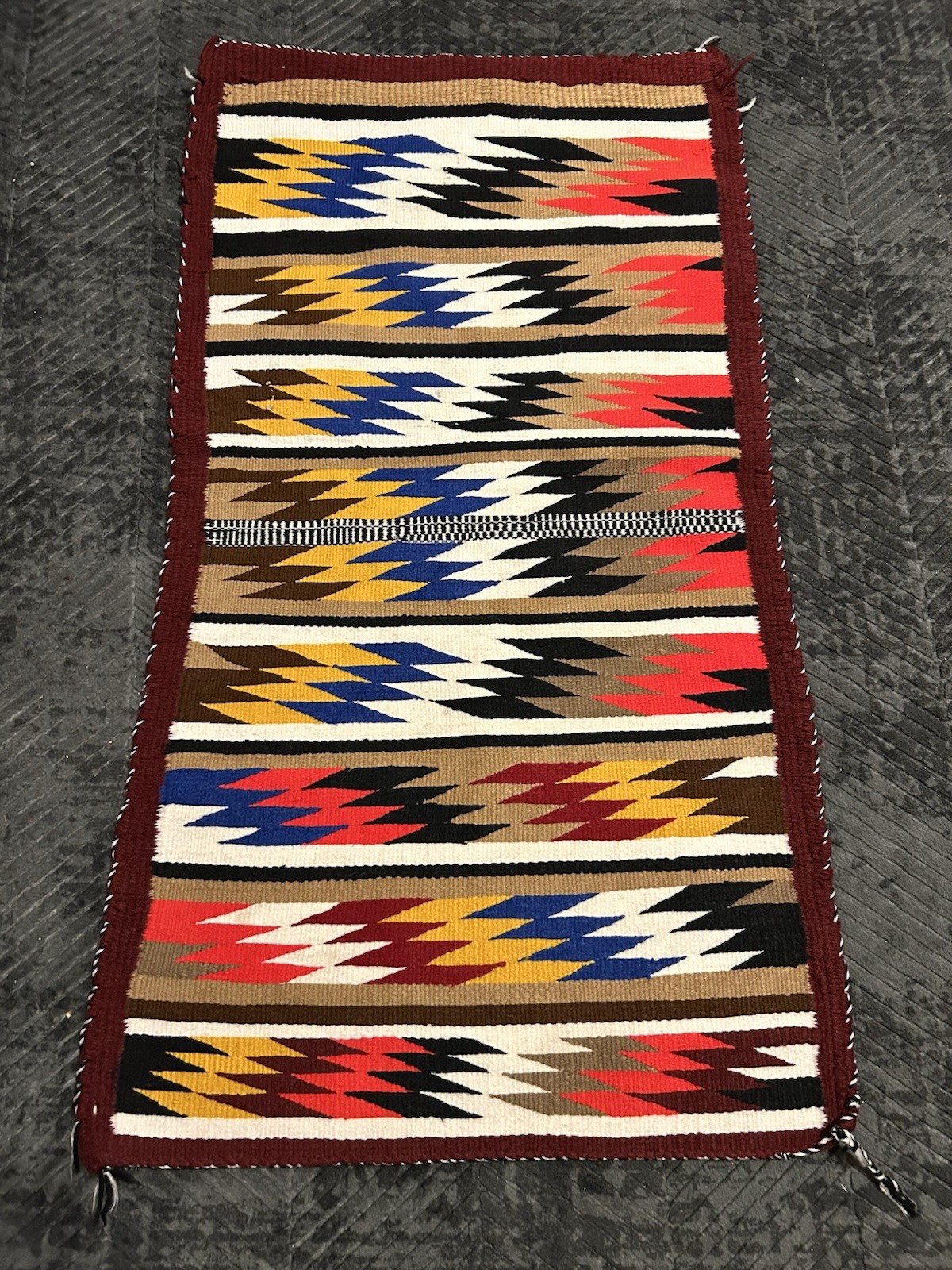 Native American Rug Tapestery Weaving Eye Dazzler Vintage Navajo 37x21