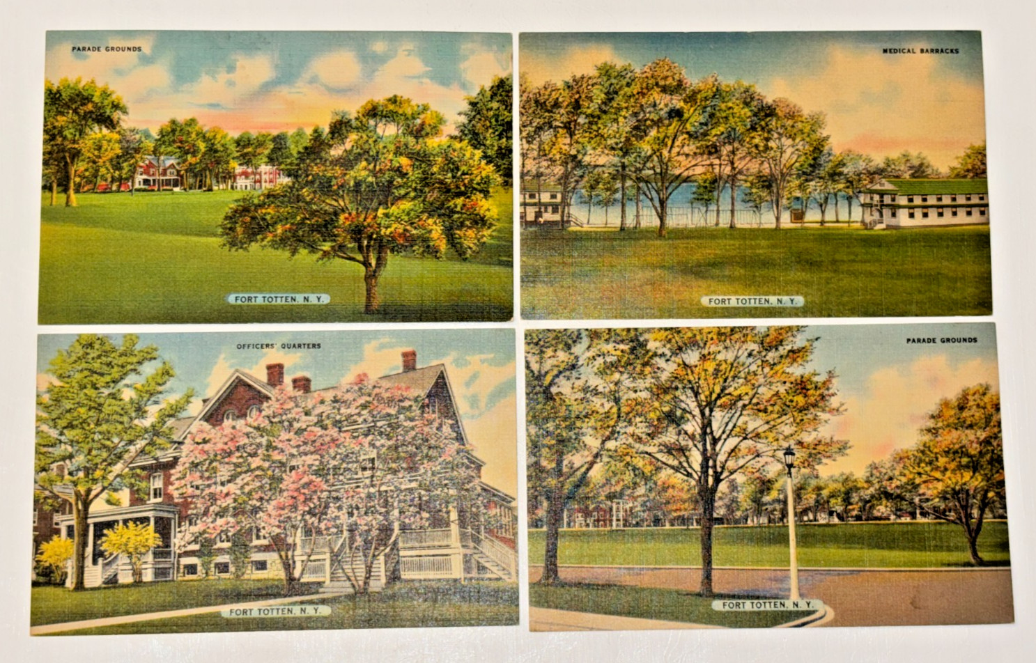 4 Vtg Postcard Lot Fort Totten US Army Unposted Linen Souvenir 1940s New York 