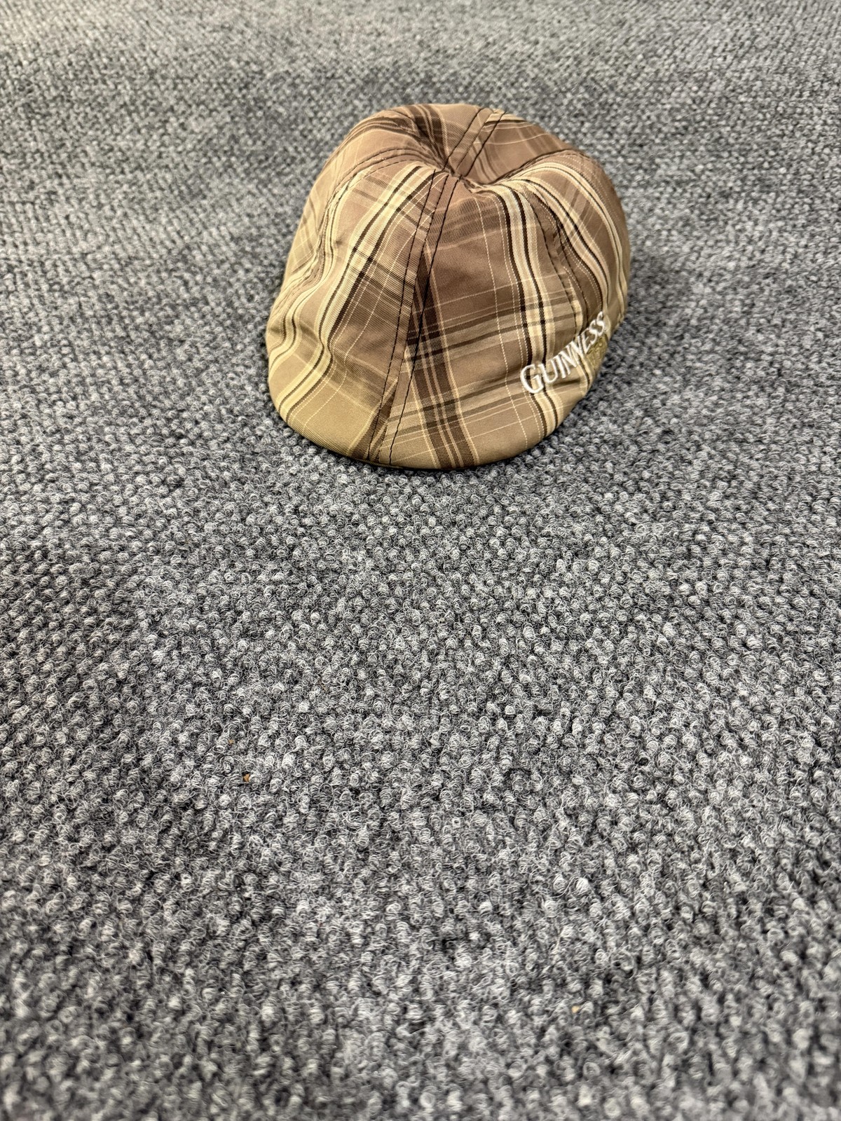 Guinness Brown Plaid Newsboy Flat Cap Hat One Size Fits Most Cotton Beer Logo