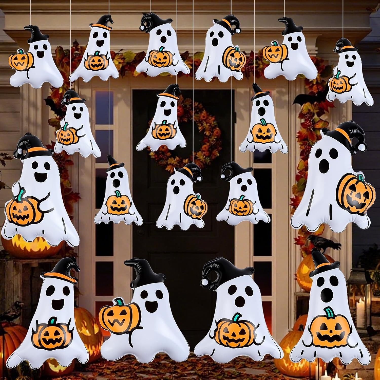 18 PCS 16 Inch, 9 Inch Halloween Inflatable Balloons Inflatable Halloween Ghost 