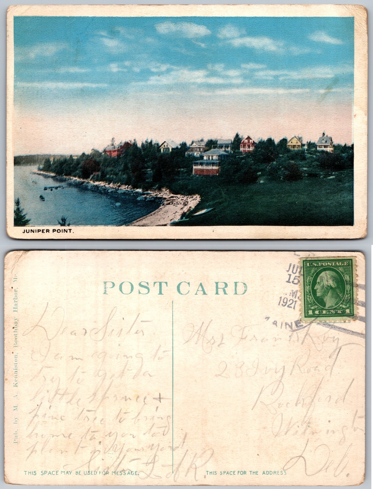 Juniper Point Shoreline Houses Maine Postcard
