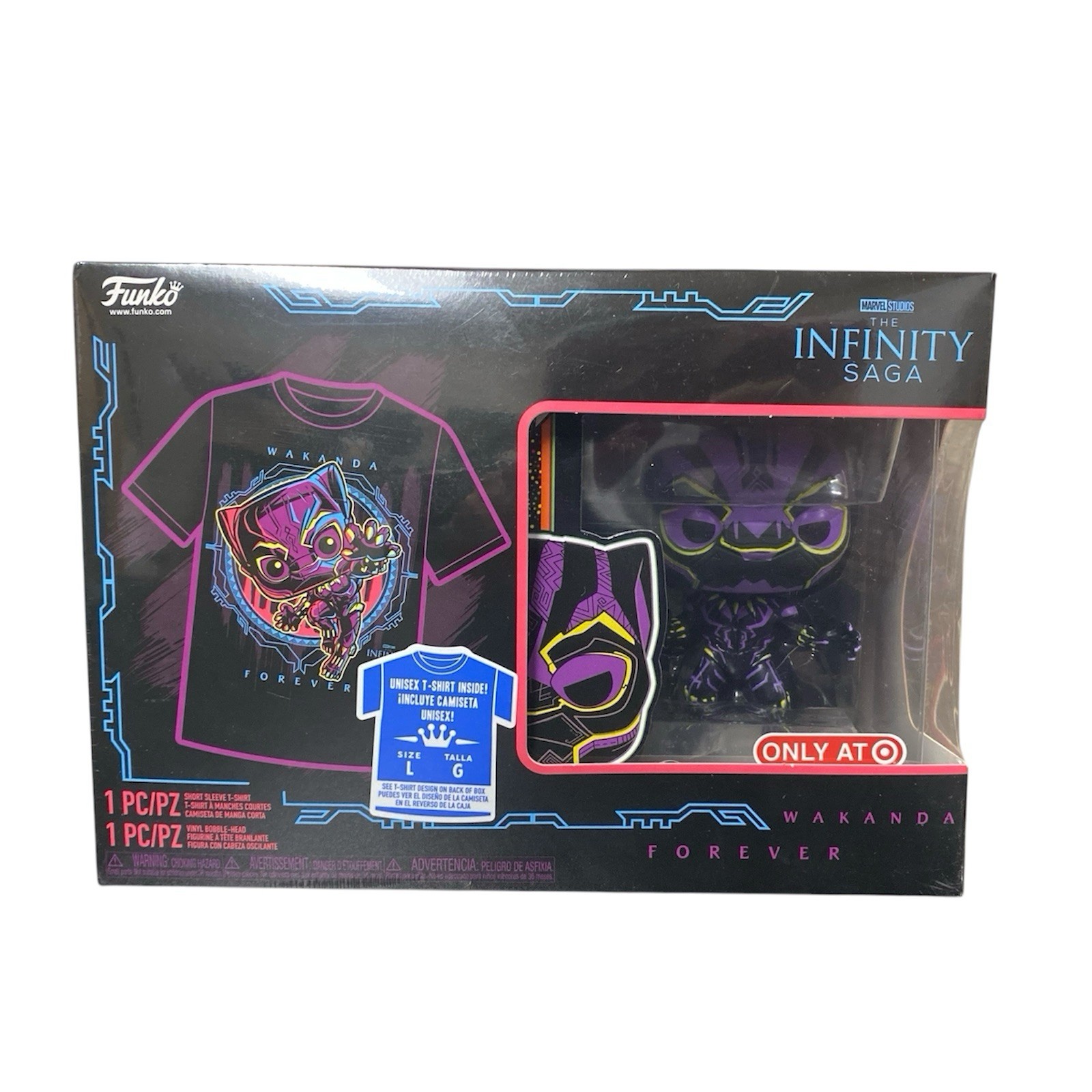 Funko Black Panther Figure & Tee Marvel Men's L Black Marvel Black Light Series