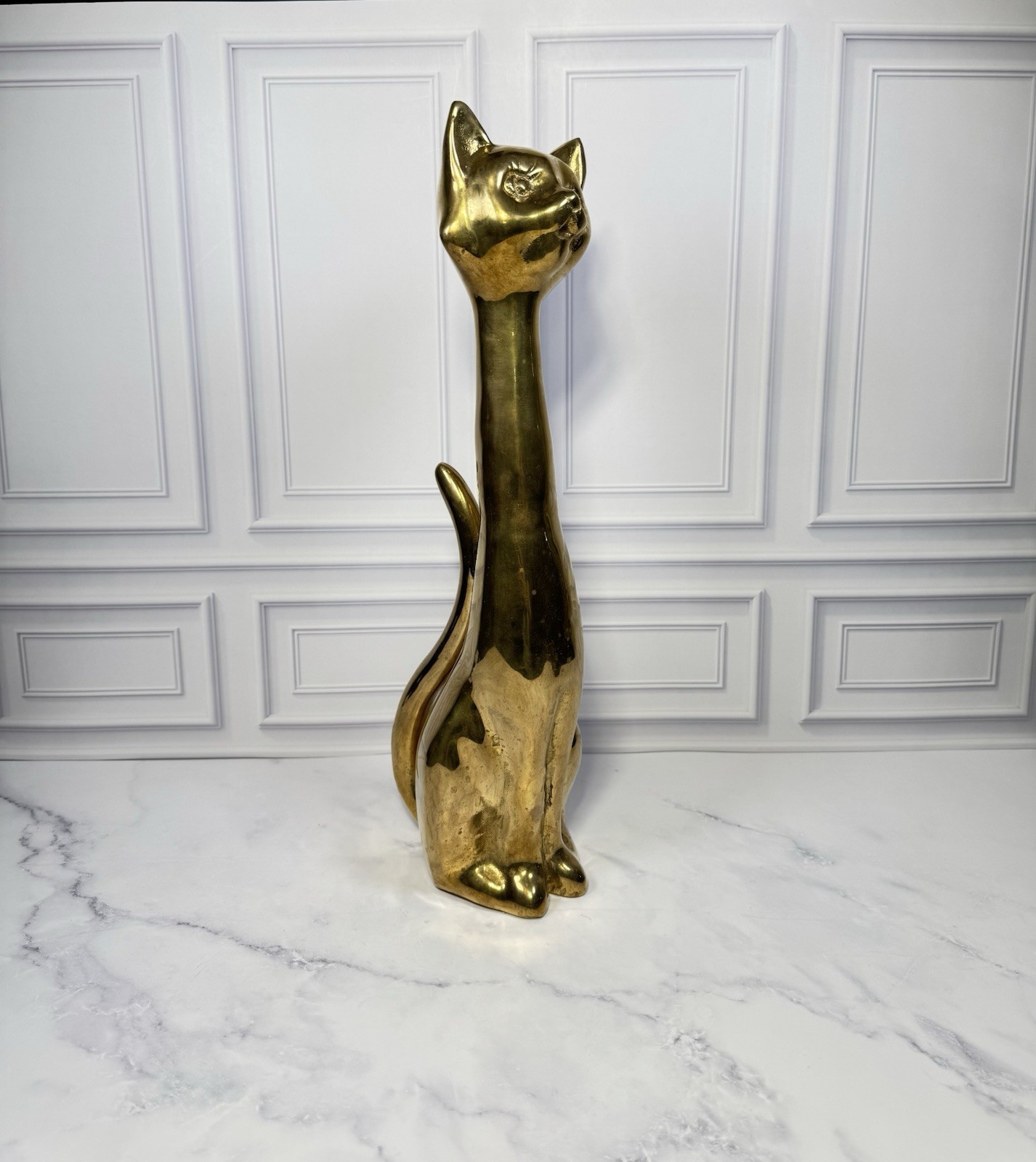 VTG Solid Brass LARGE Cat with Long Neck 18.5