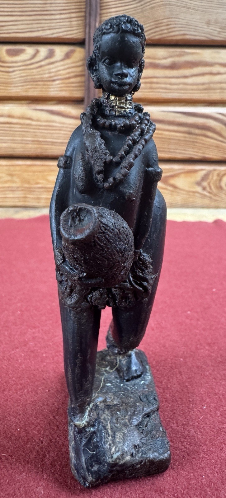 Vintage African Tribal Woman Carrying Water Jug Statue Figurine Resin Bronze