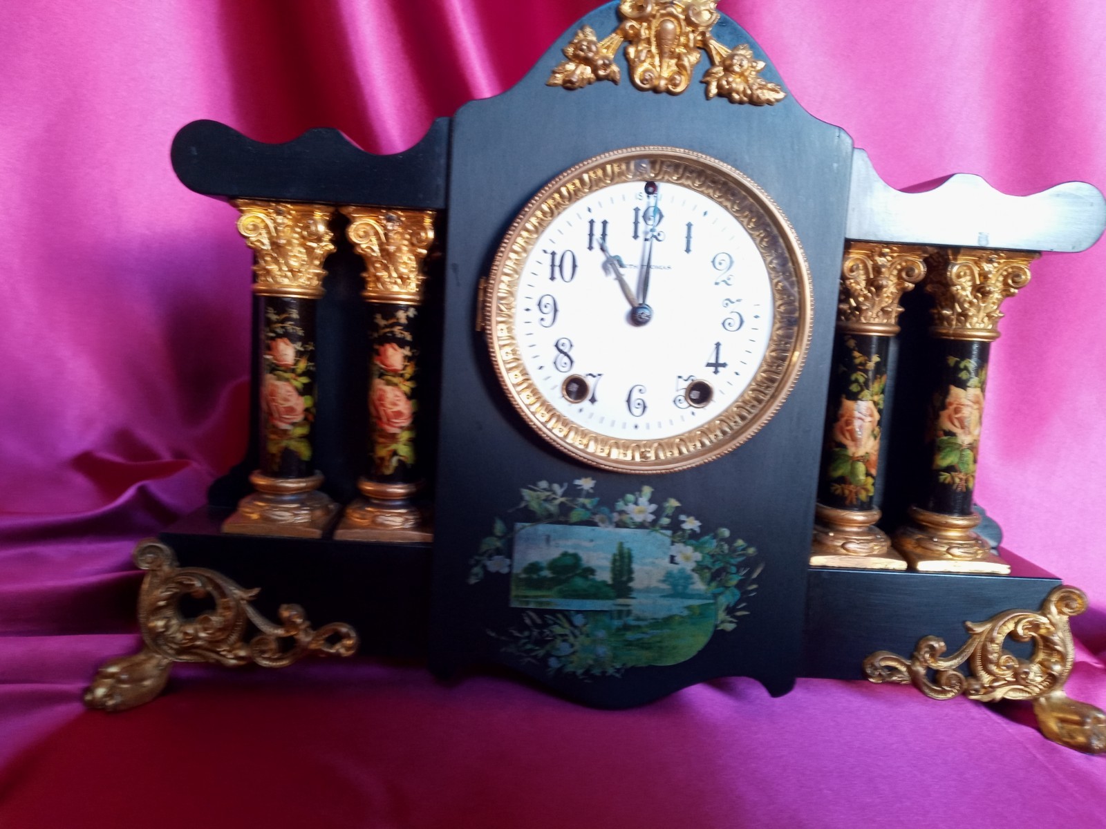  Seth Thomas Adamantine Mantel Clock with Floral Columns c.1899