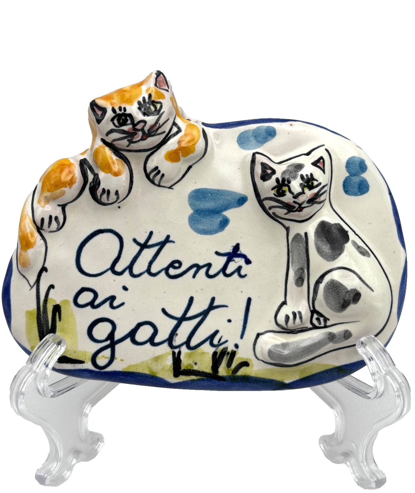 Handpainted Italian ‘attenti al gatti’ Beware of Cats Hanging Wall Plaque *Read