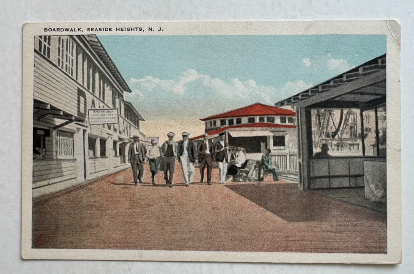 ca 1920s NJ Postcard Seaside Heights New Jersey Boardwalk buildings stores