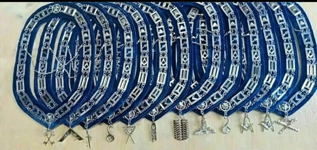 Blue Lodge Masonic Silver Chain Collar With Silver Jewels Blue Backing Set Of 12