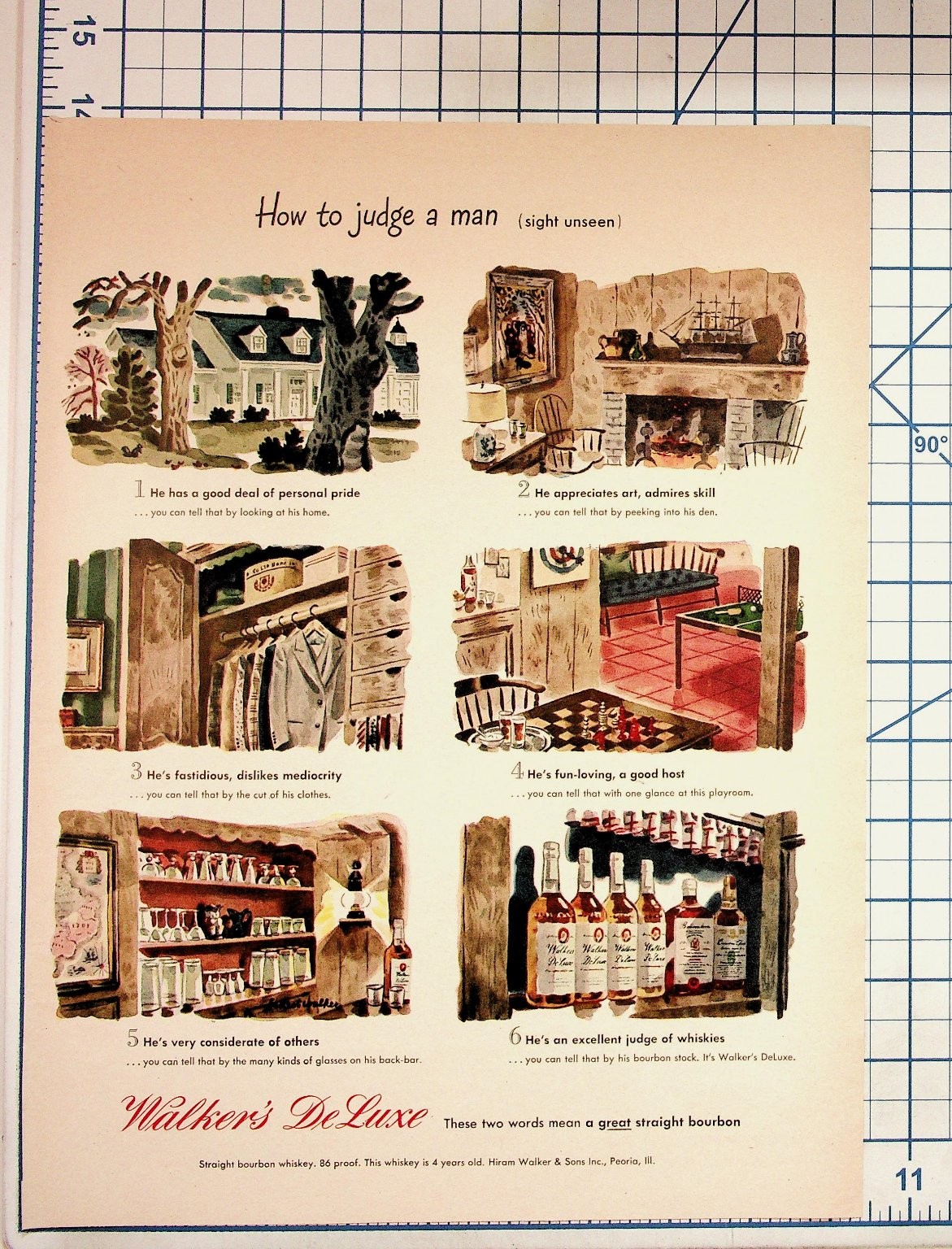 Vintage Walker's DeLuxe Bourbon Whiskey Ad How to Judge a Man Print Ephemera