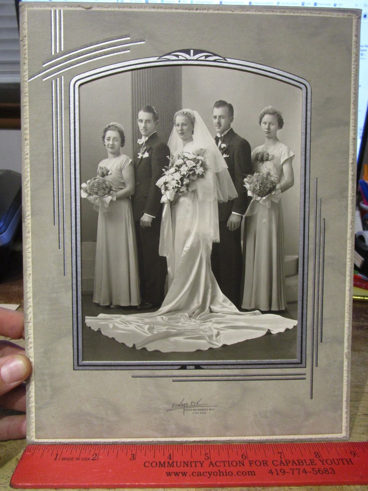 J26 Antique Old Cabinet Picture Photo CHICAGO ILLINOIS Wedding Bridal Party DECO