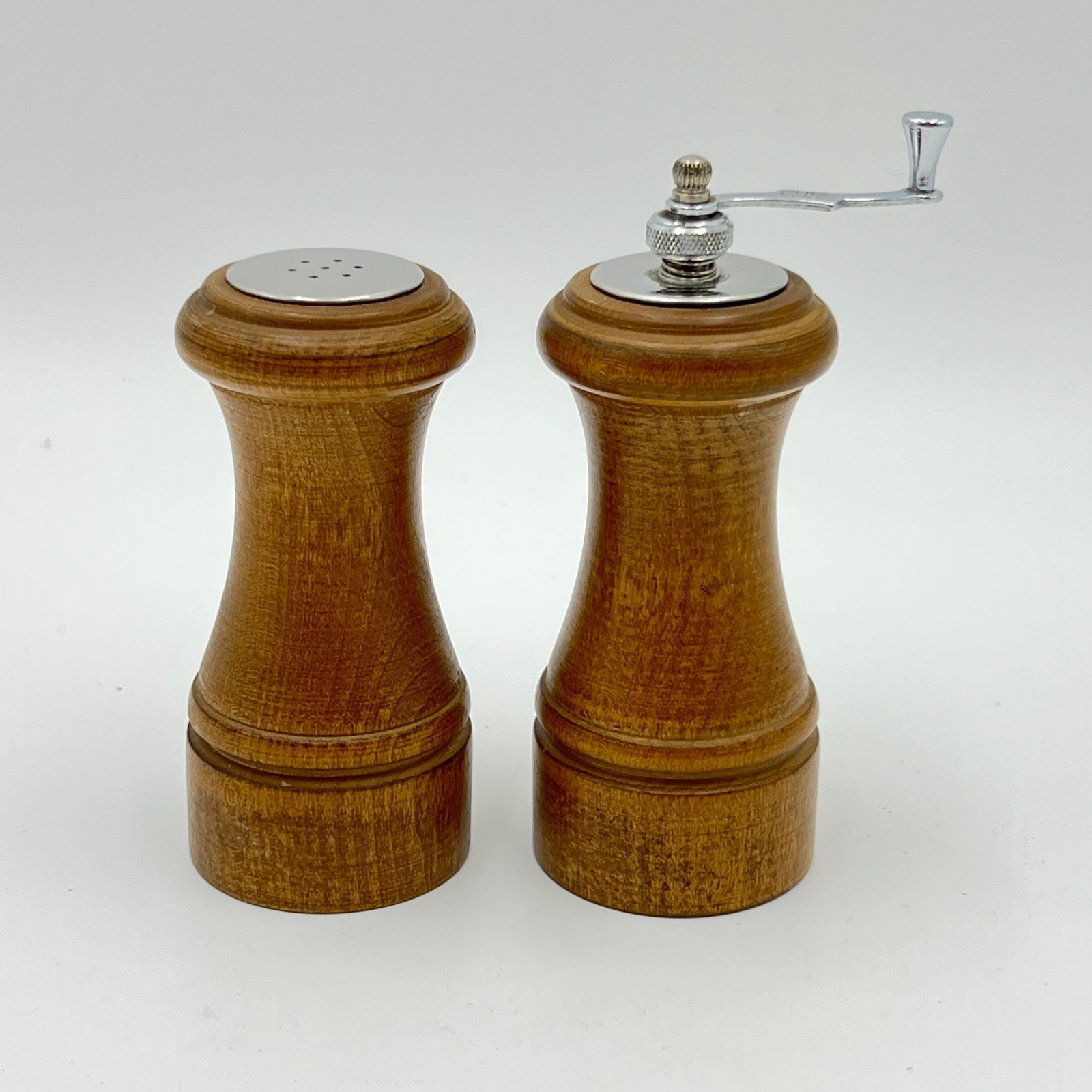 VTG Spice Tree Wood Salt Shaker and Pepper Mill Set Hand Crank MCM Kitchenware