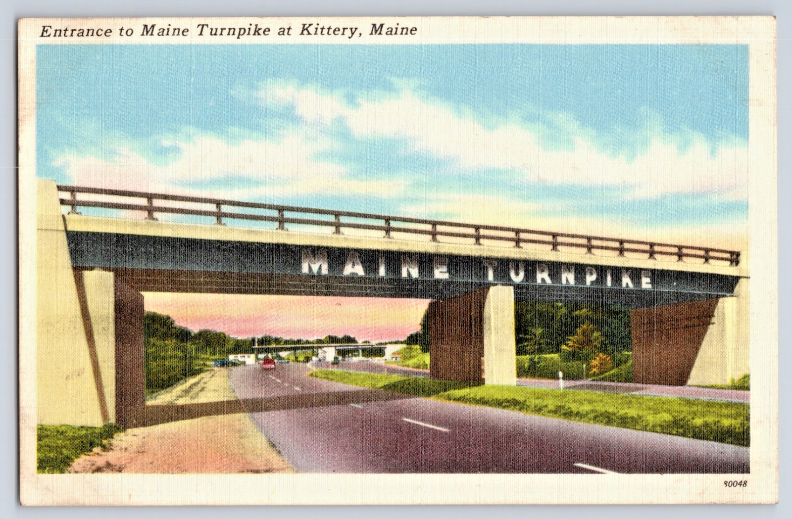 Kittery ME Maine Entrance To Maine Turnpike 1930s/40s Linen Postcard