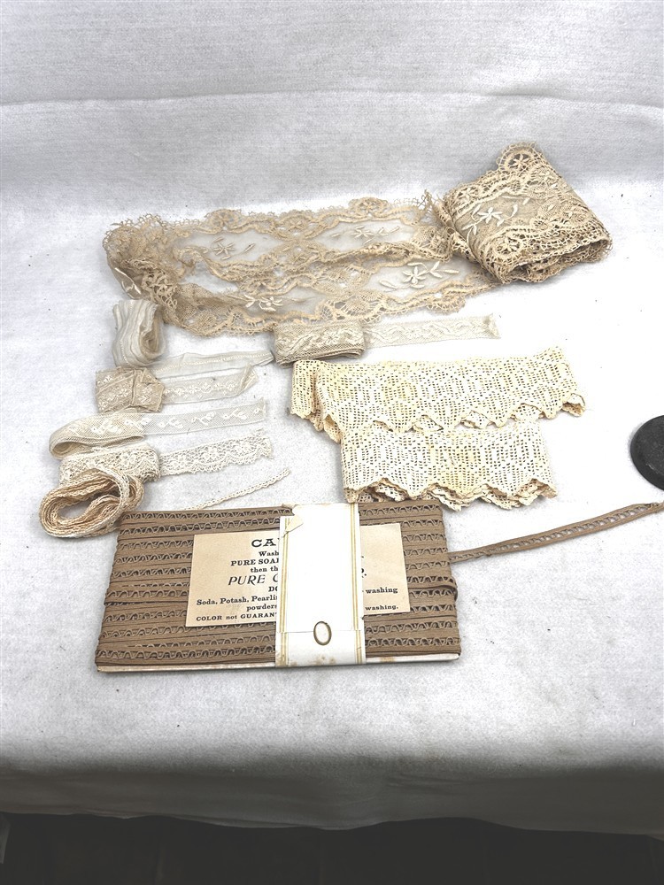 antique lace trim white yards lot embroidered Victorian original 19thc 