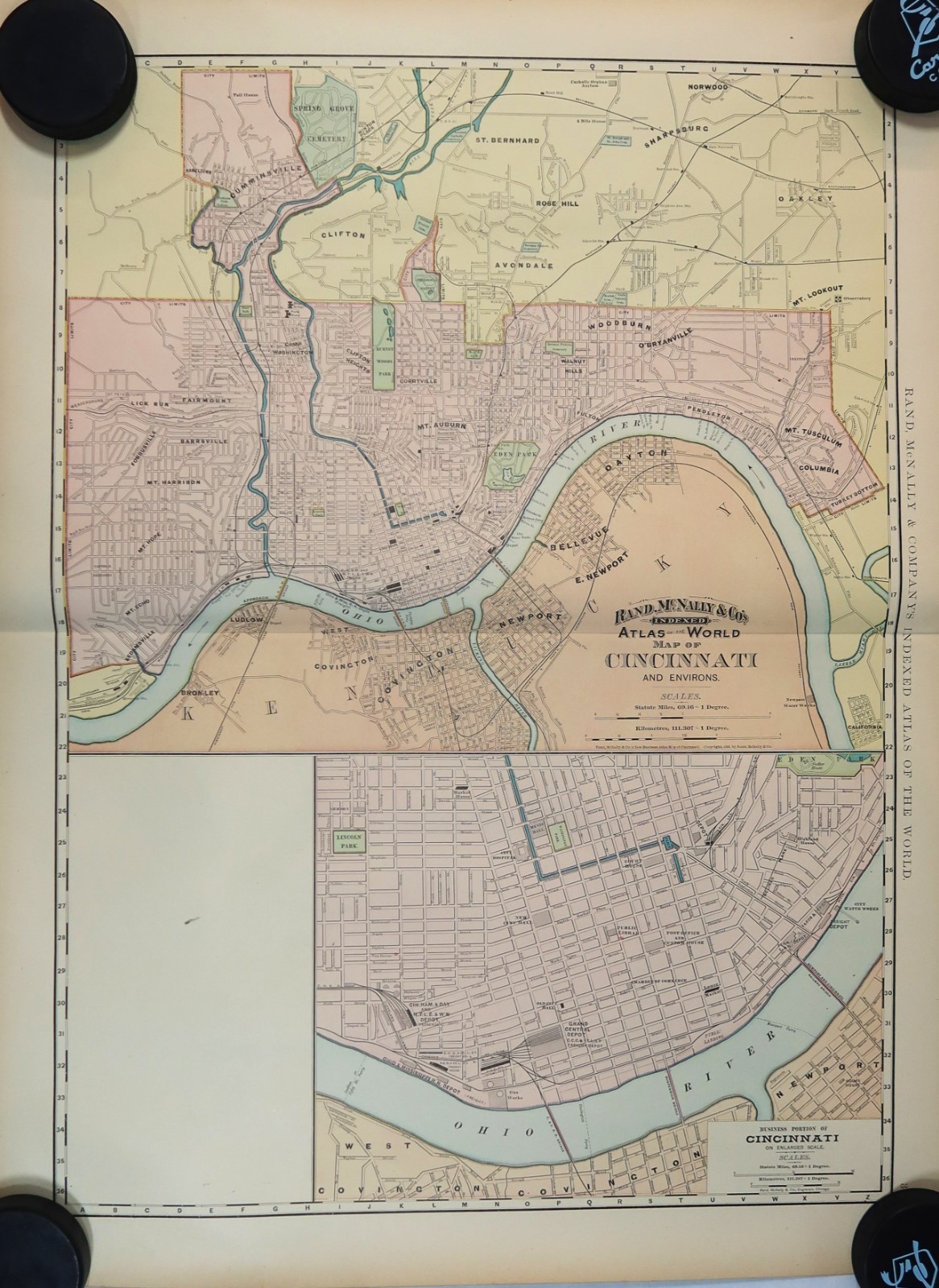 Cincinnati Map 1891 Rand McNally Cleveland Toledo Ohio Street Map 29