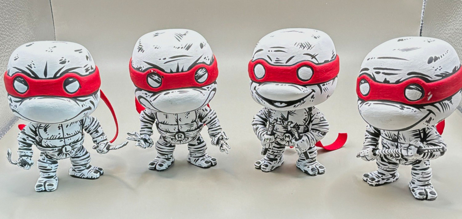 Comic-Style Art TMNT Teenage Mutant Ninja TurtleS MB Custom Funko Set of 4