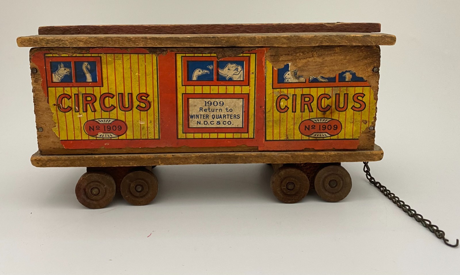 Antique 1909 National Licorice Co. N.D.C. & Co. Circus Wagon Pull Toy - Wooden