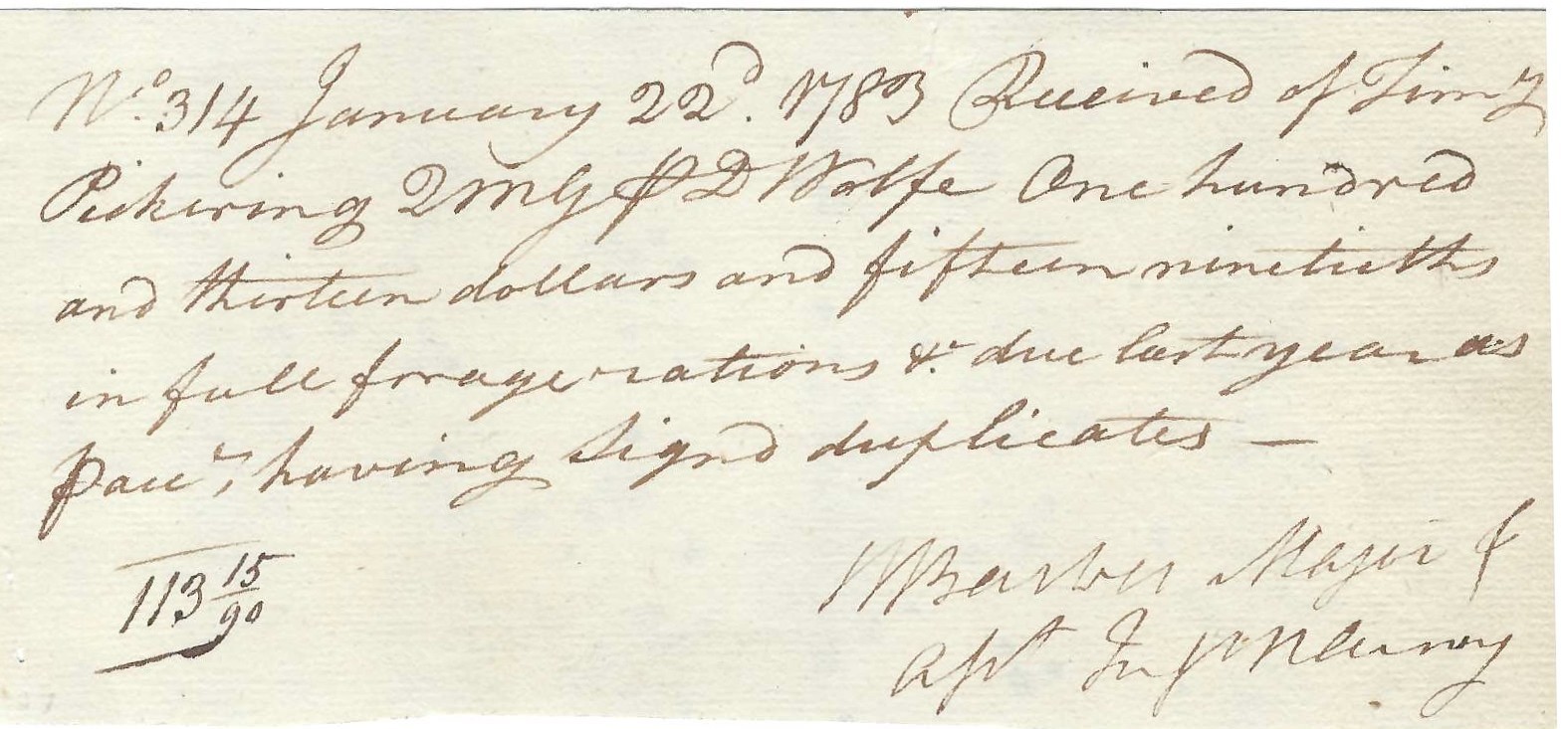 Timothy Pickering Accepts Payment For Rations In Final Year Of Revolution