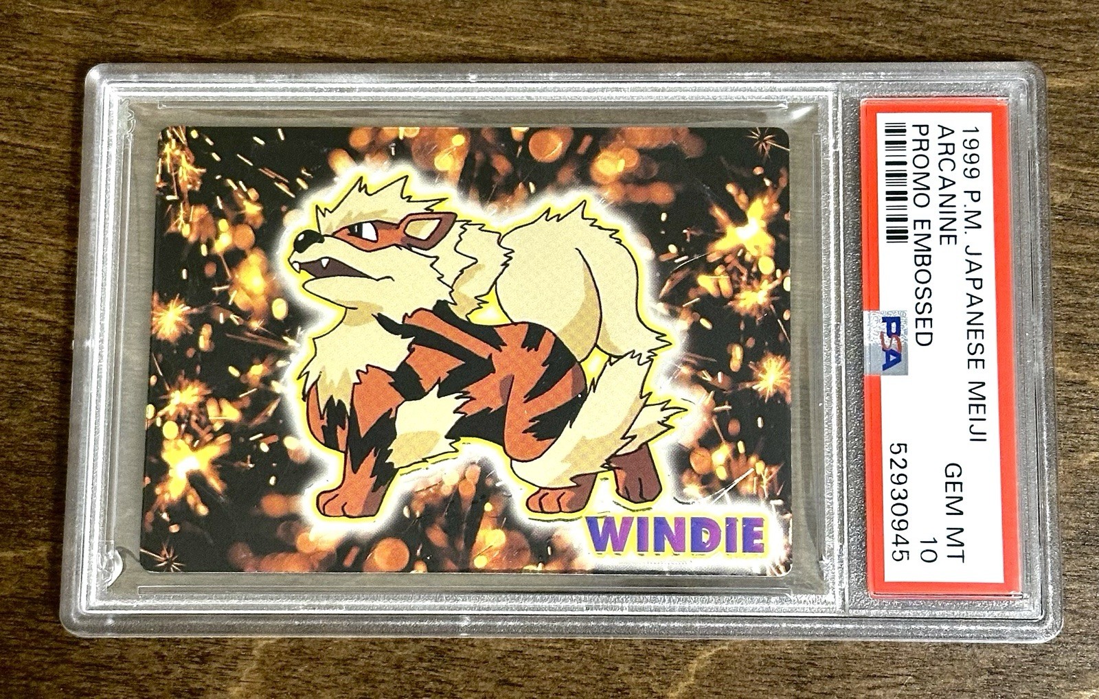 1999 Meiji Pokemon Japanese Arcanine (Windie) Promo Embossed PSA 10