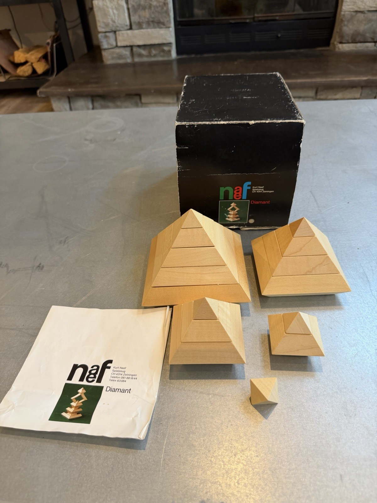 Vintage Kurt Naef Spielzeug Diamant Wooden Puzzle  +Box  +Manual Complete Set