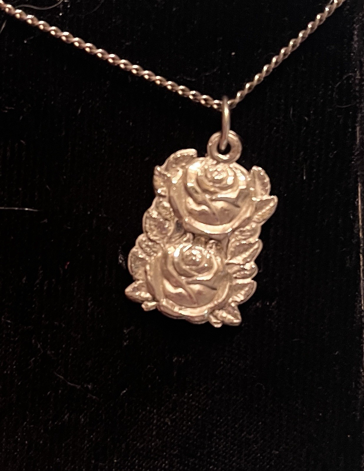 Vintage Creed Sterling Silver Double Rose Bud Slide Virgin Mary Medal Catholic