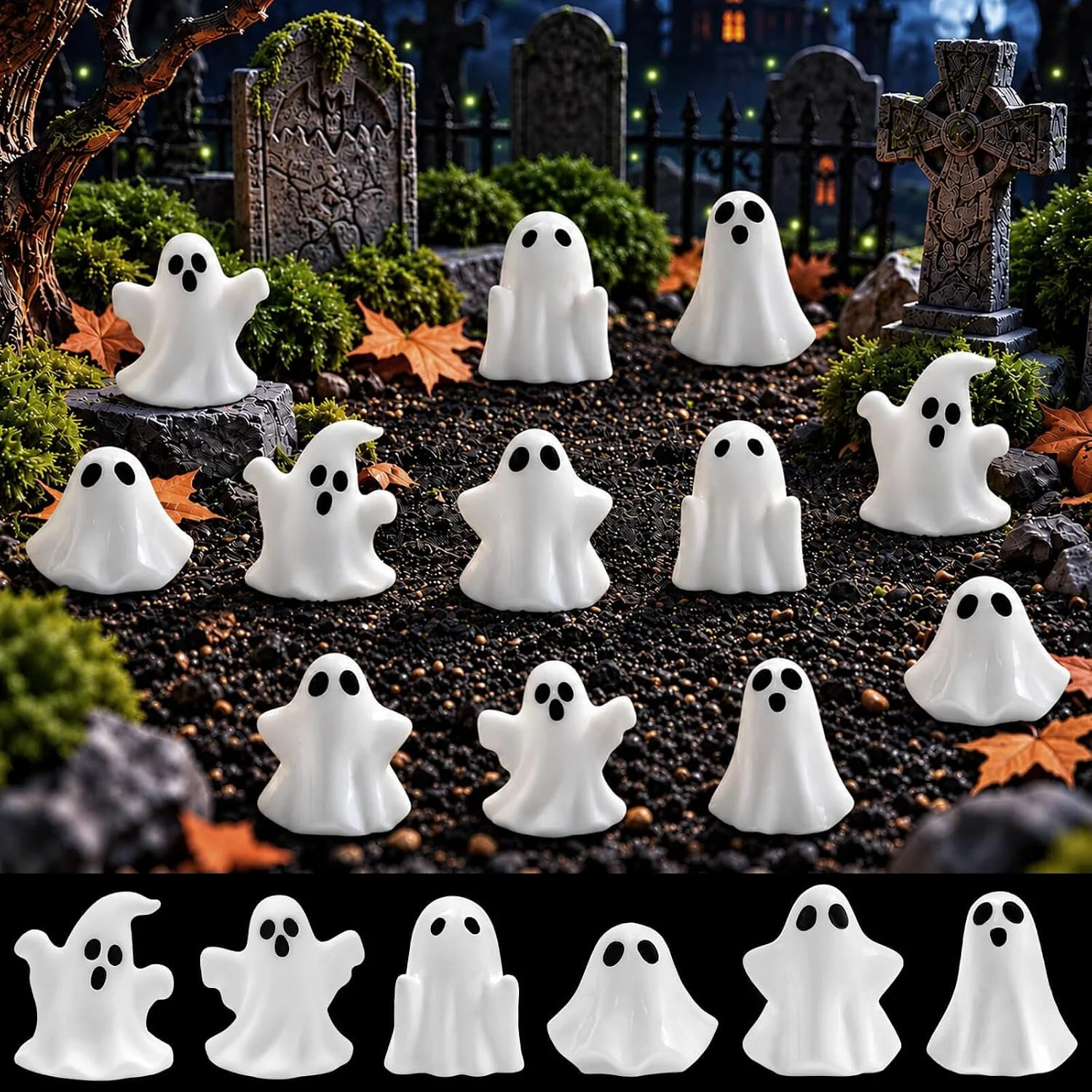 48 Pcs Halloween Mini Resin Ghost Figures White Miniature Figurines