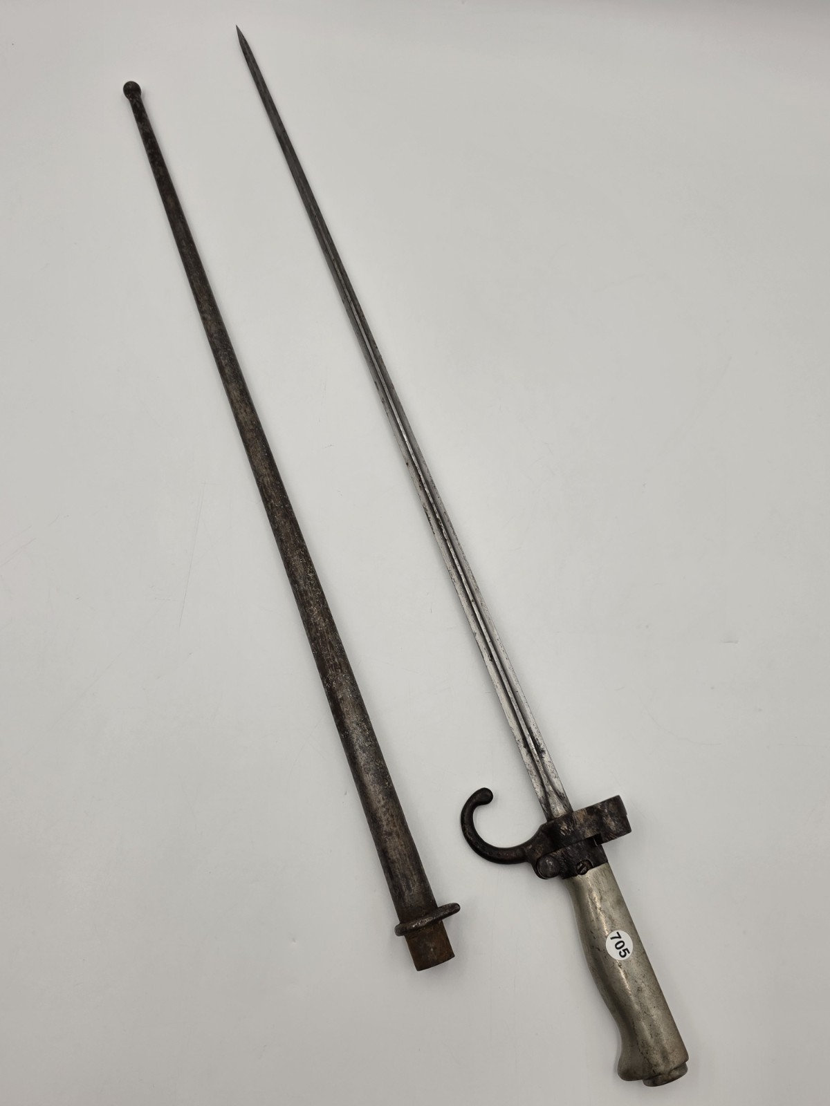 Antique 19th Century French Military Sword Bayonet Scabbard Hooked Quillon