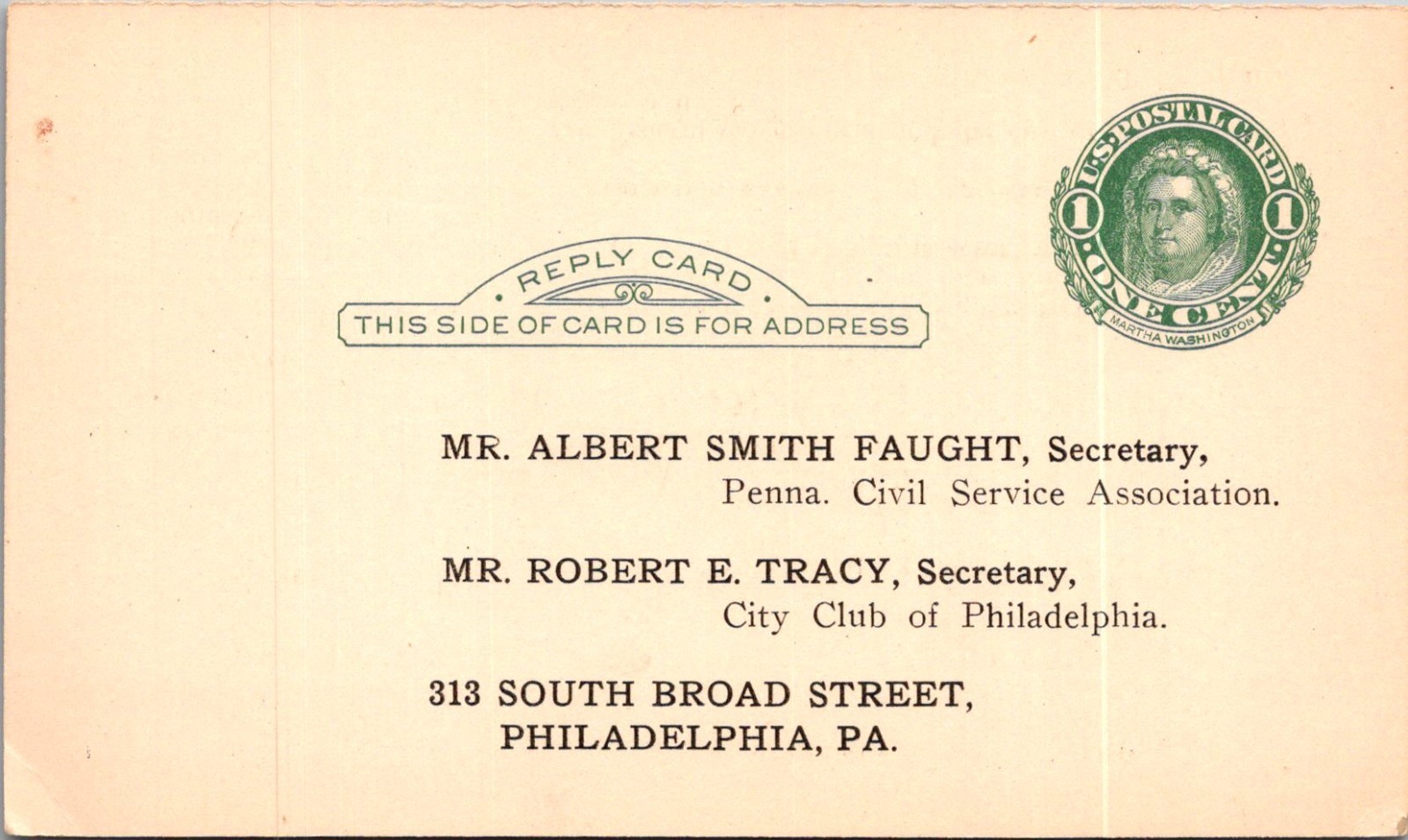 Pennsylvania Civil Service Assn Nov 2 1923 Philadelphia Postal Mailing Card TPI5