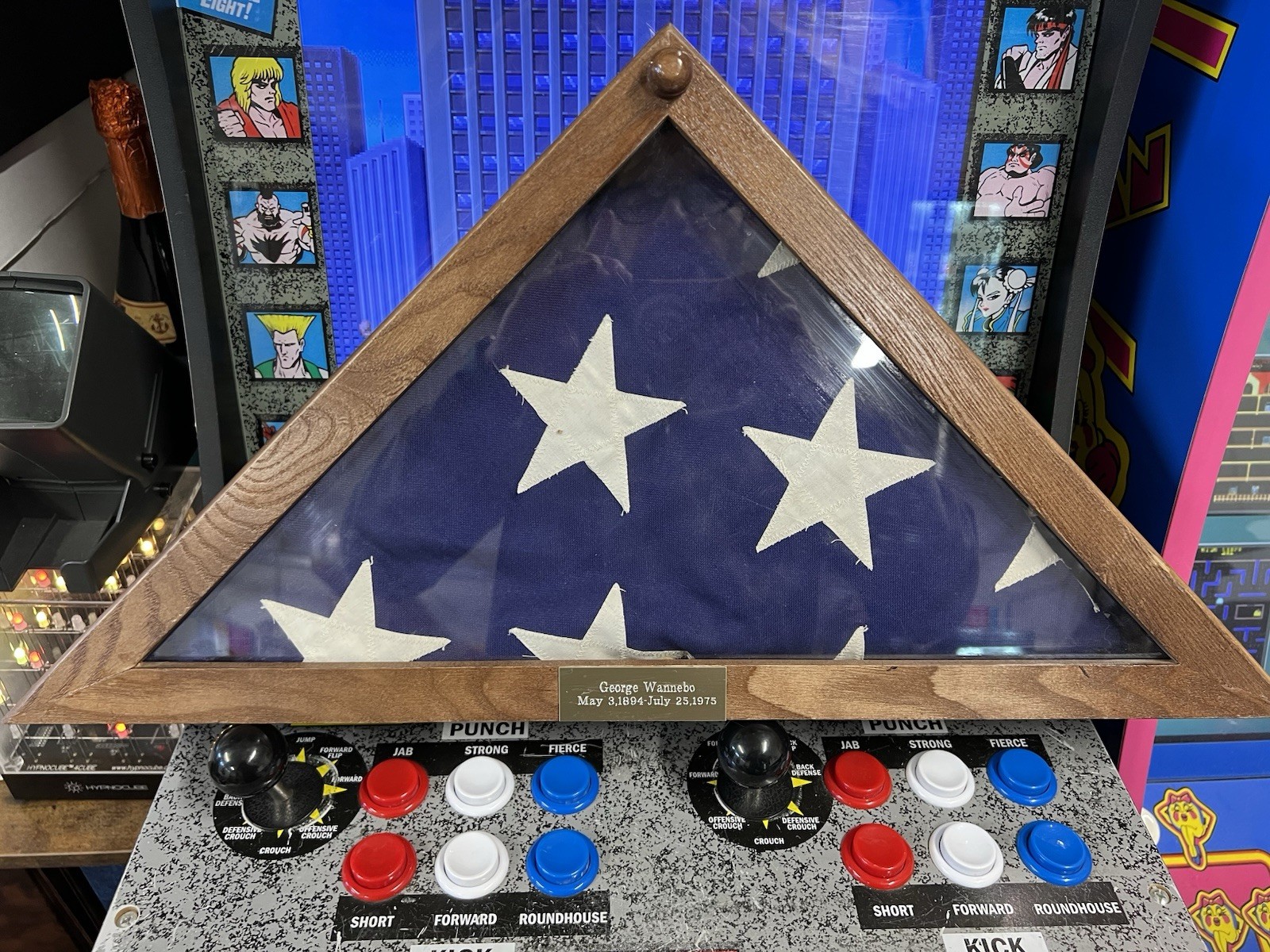 Vintage 1970s Valley Forge American Flag Cotton Sewn Stars w/ Wooden Case