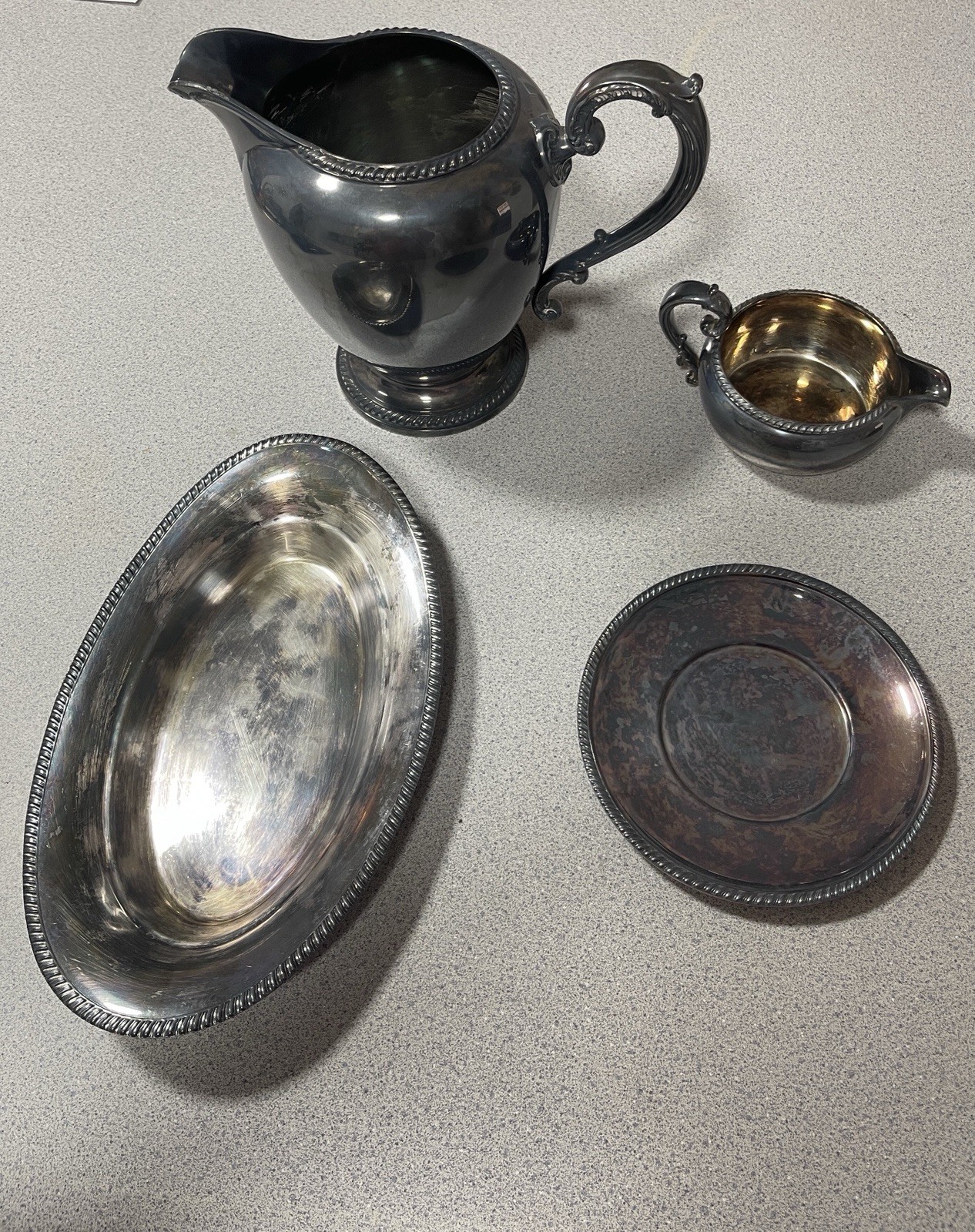 Vintage Reed & Barton Buckingham 4090 Silver Plate 4 Pc Set Pitcher Creamer Dish