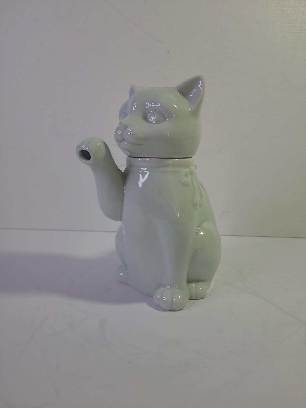 Vintage 1970s Takahashi San Francisco Cat Teapot Celadon Green Porcelain Pot