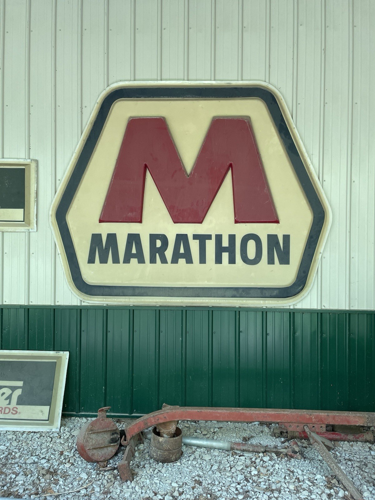 Marathon Gas & Oil Advertising Sign Large M Logo Beige Red Black