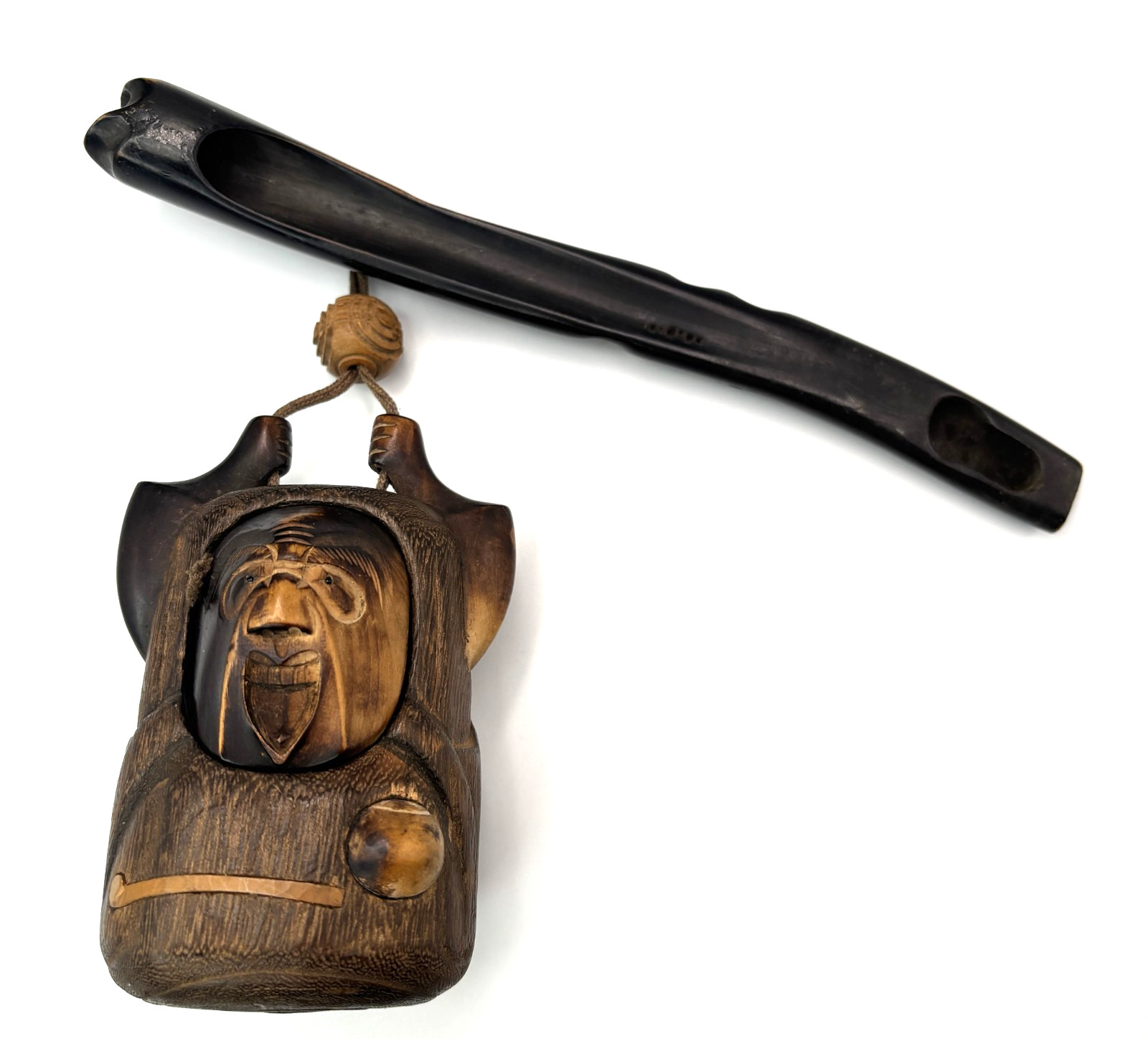 Antique Japanese KISERU Tobacco Pipe Daruma Tonkotsu Inro & Ojime