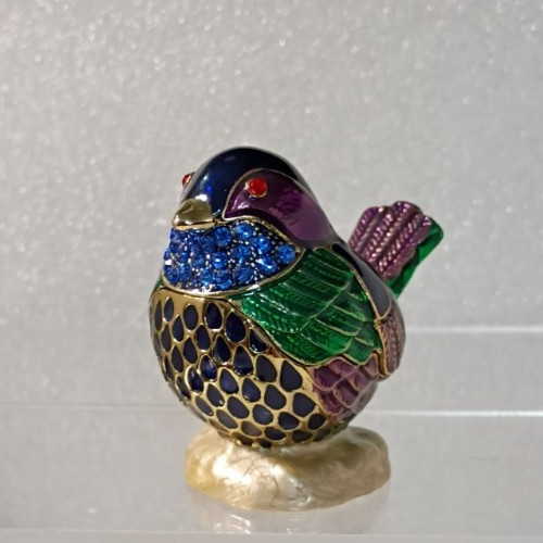 Baby Bird Enameled Rhinestone Hinged Trinket Box Figurine Jewelry Keepsake