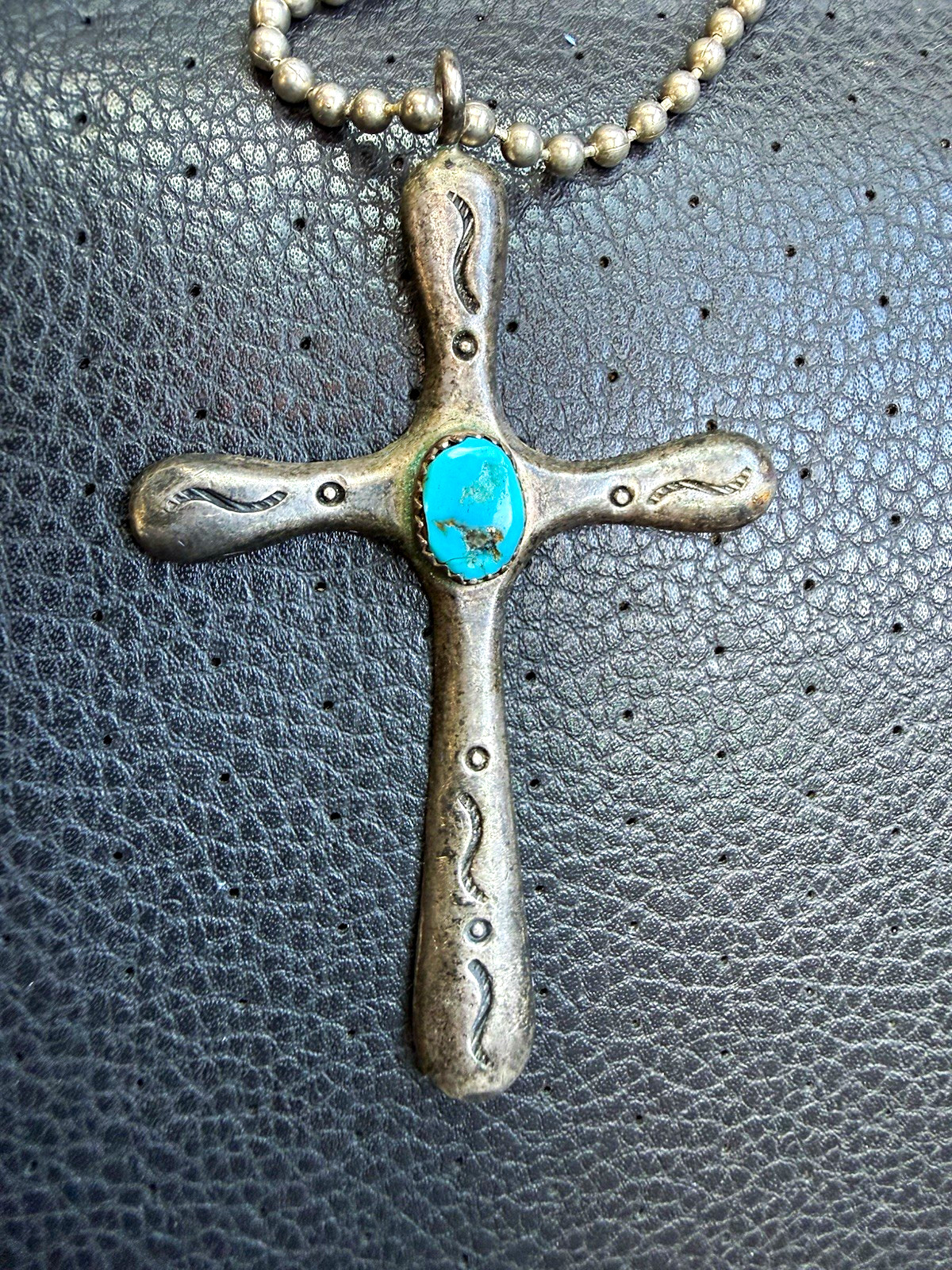 Large Native American Sterling Silver Turquoise Cross With Chain Gorgeous