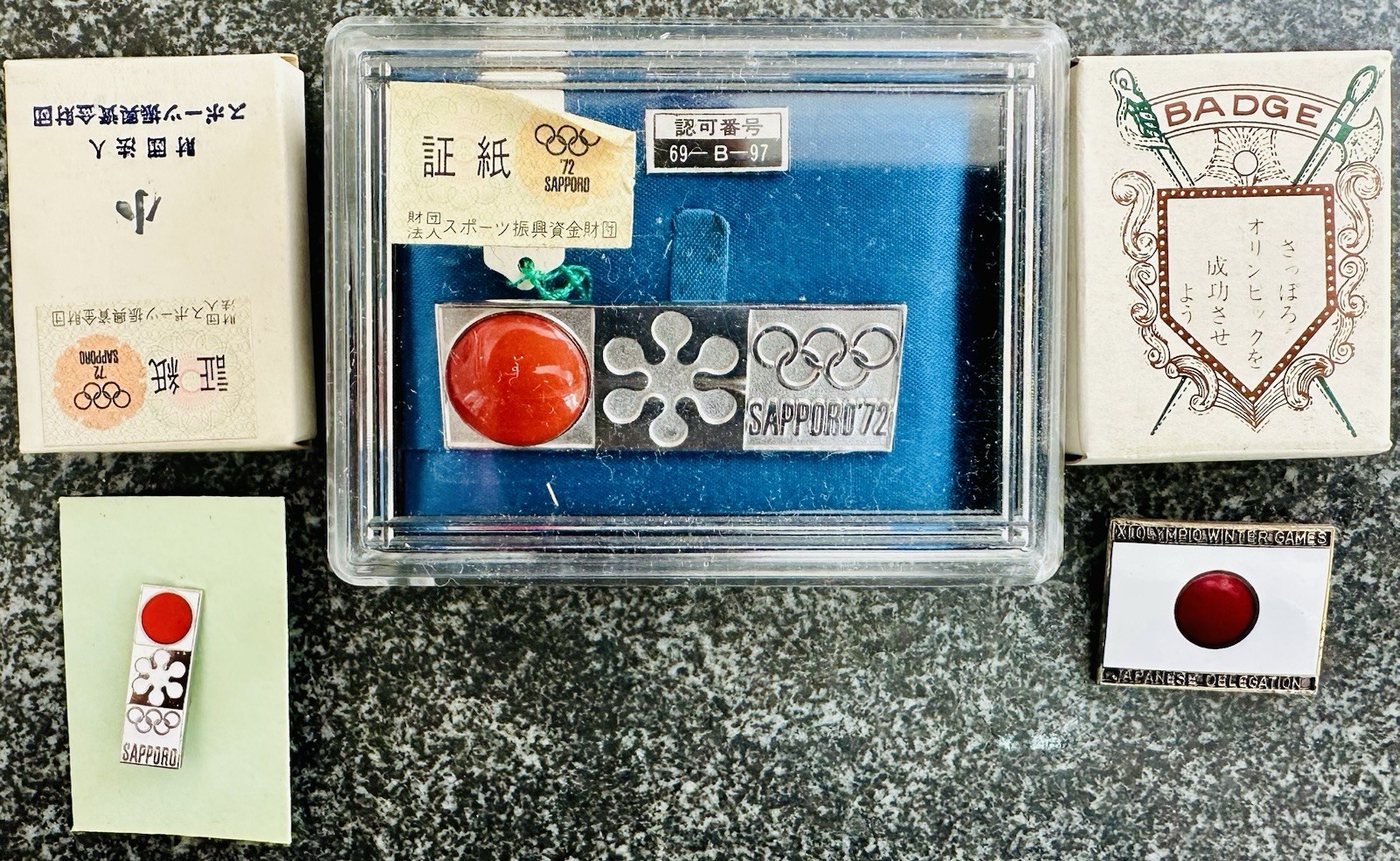 3 1972 Olympics BADGE Pin SAPPORO Pinback Olympic Game JAPANESE DELEGATION Japan