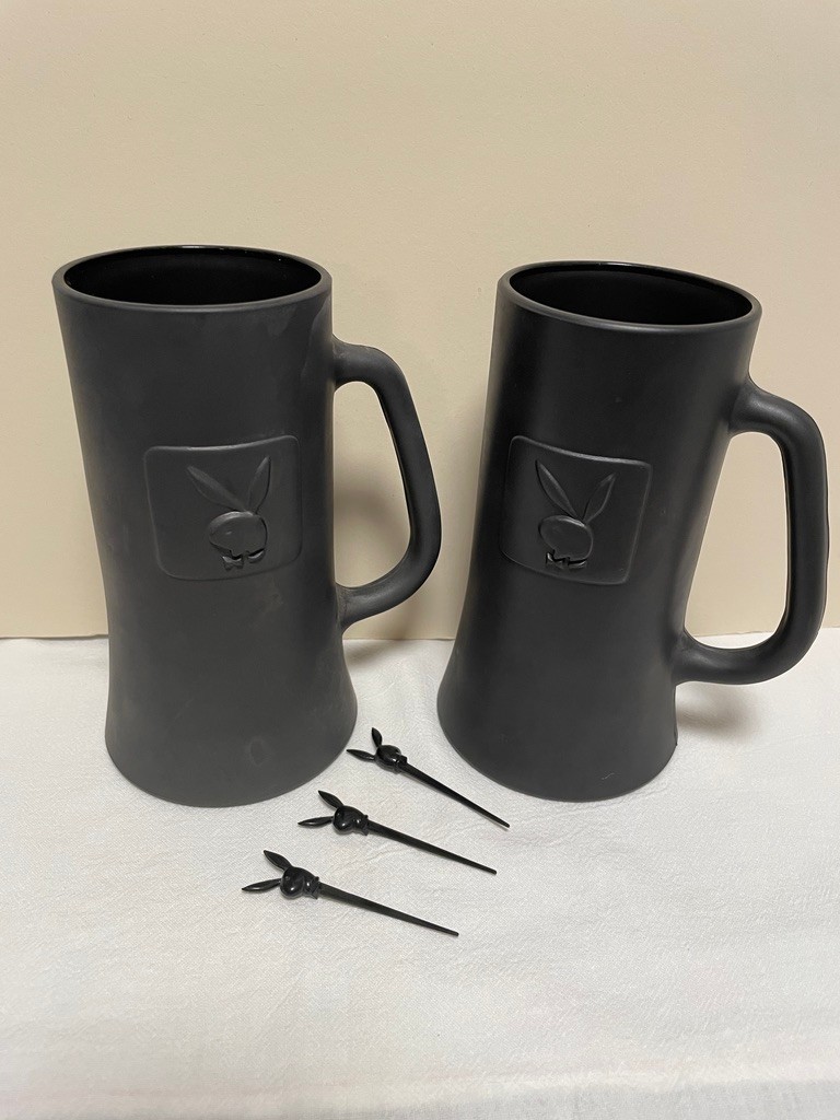 Vintage Playboy Club Matte Black Glass Beer Stein Mug with Bunny Logo