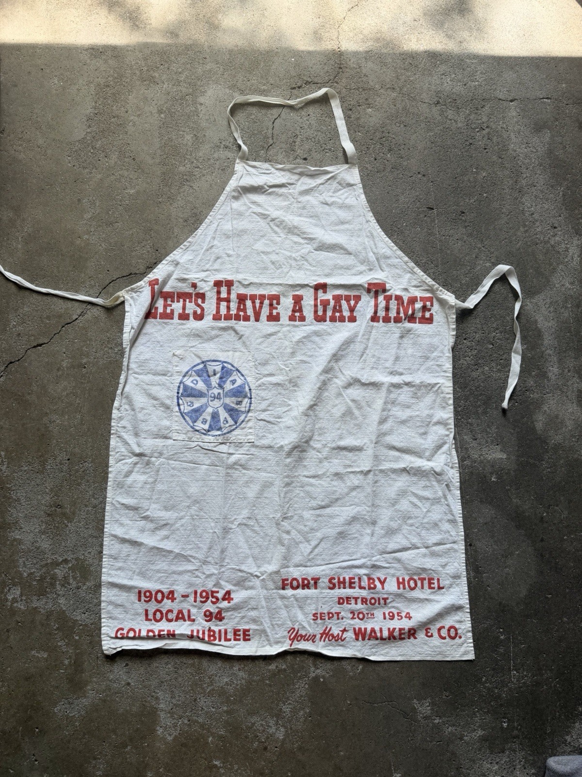 VINTAGE 1950s Apron Lets Have A Gay Time Detroit The Walker Co Advertising