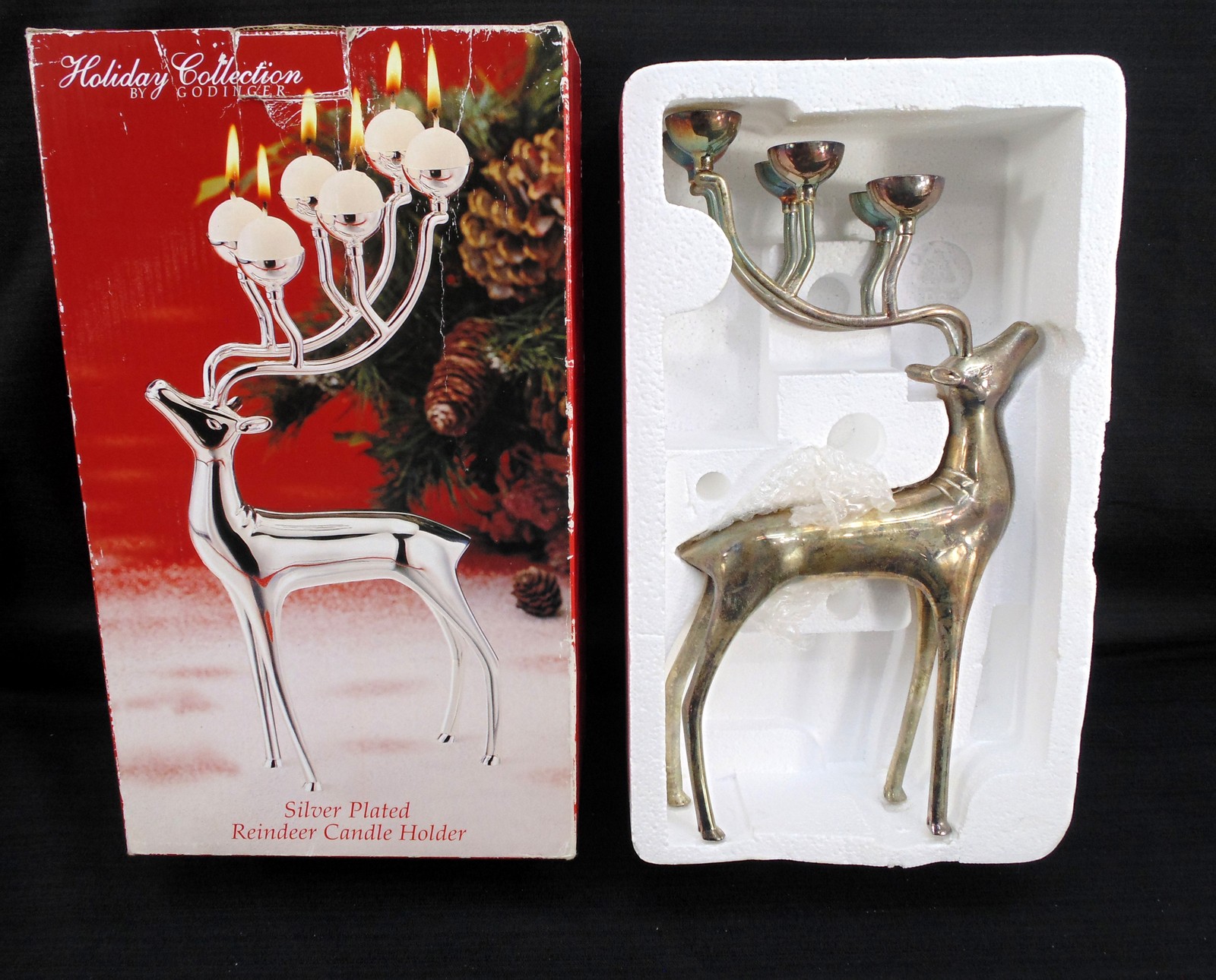 VTG Godinger Silver Plated Reindeer Candle Holder Holiday Christmas 12