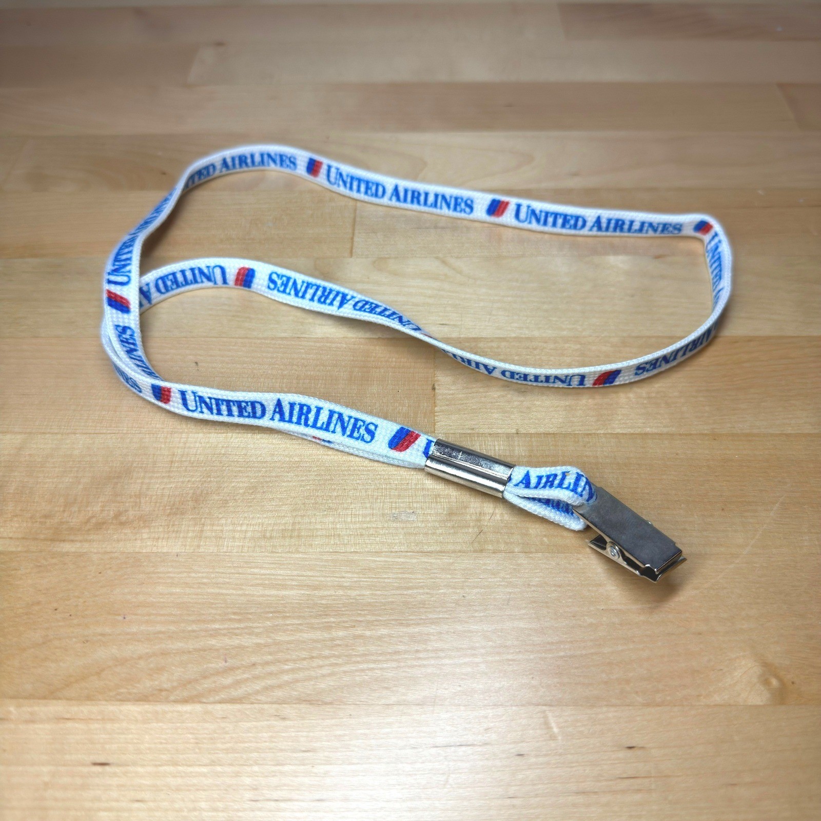 VTG United Airlines Lanyard Saul Bass Tulip Logo White Blue Red ID Holder 70s