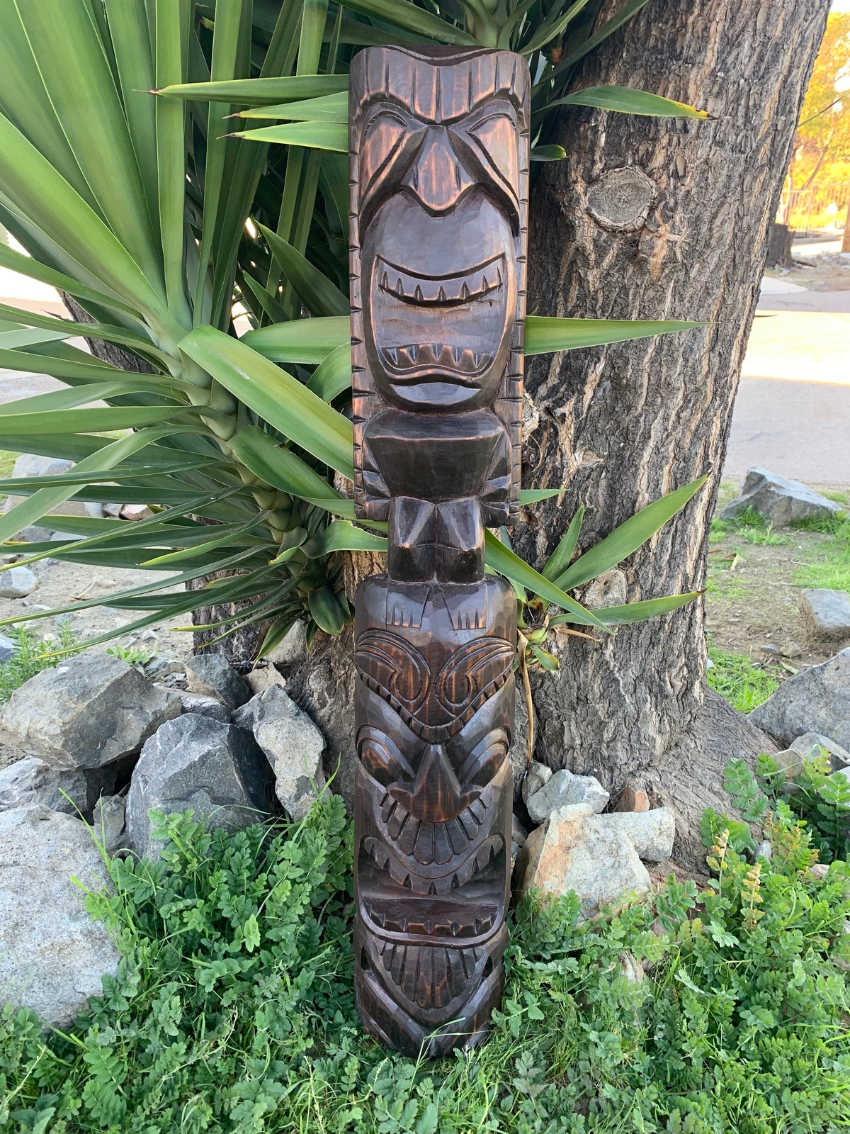 Lono and Kanaloa Hawaiian Tiki Wood Carving Bar Patio Decor 39