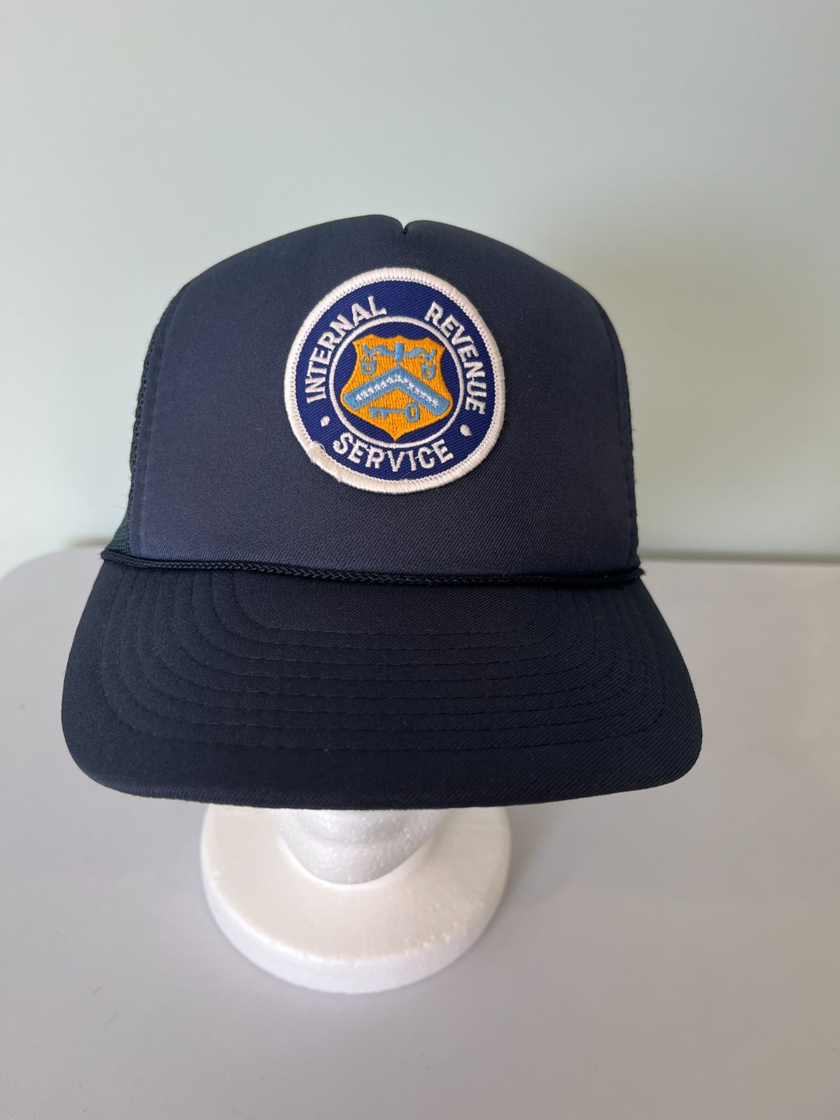 Vintage 90\'s IRS Internal Revenue Service Blue Trucker Hat Snapback Govt. M/L