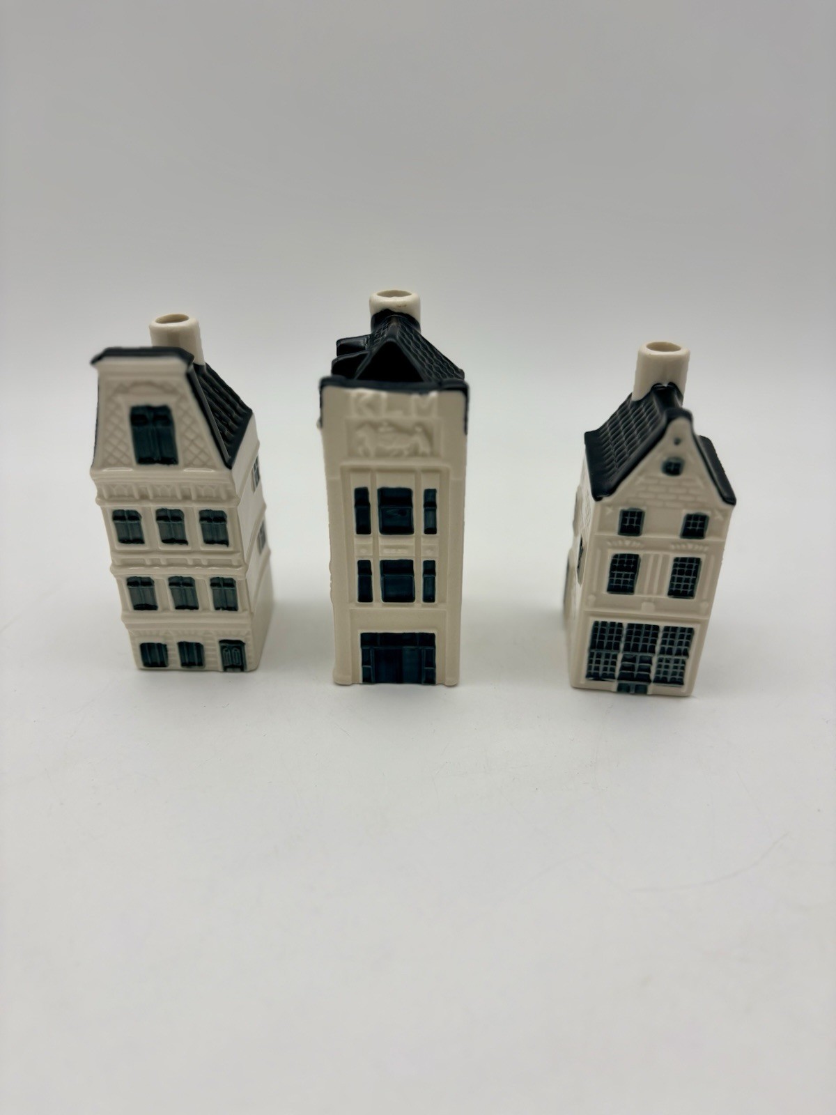 Vintage KLM Delft Blue Bols Dutch Houses Empty  Bottles Numbers 8 61 75