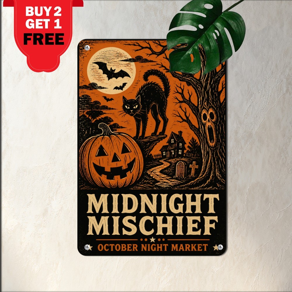 Spooky Trick or Treat Rustic Metal Tin Sign Holiday Front Porch Wall Decor