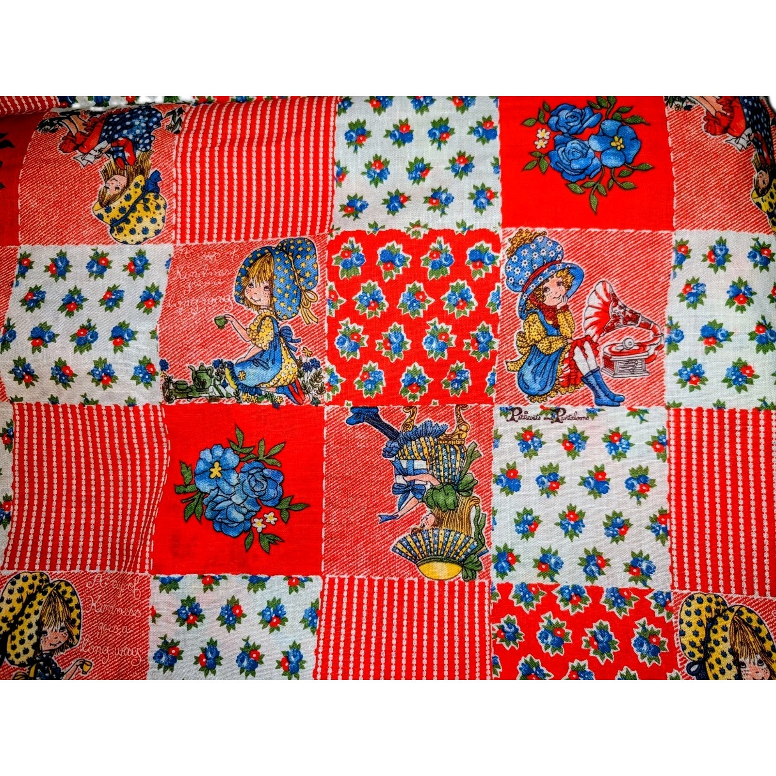 Vtg 1970s Holly Hobbie Fabric Petticoats & Pantaloons 2+ Yards 78x45\