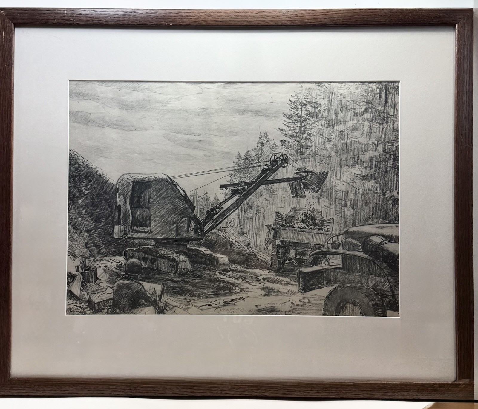 VTG 1944 WW2 Military Sketch by Rudy WEDOW Wartime Print Artwork Framed 22x26.5”