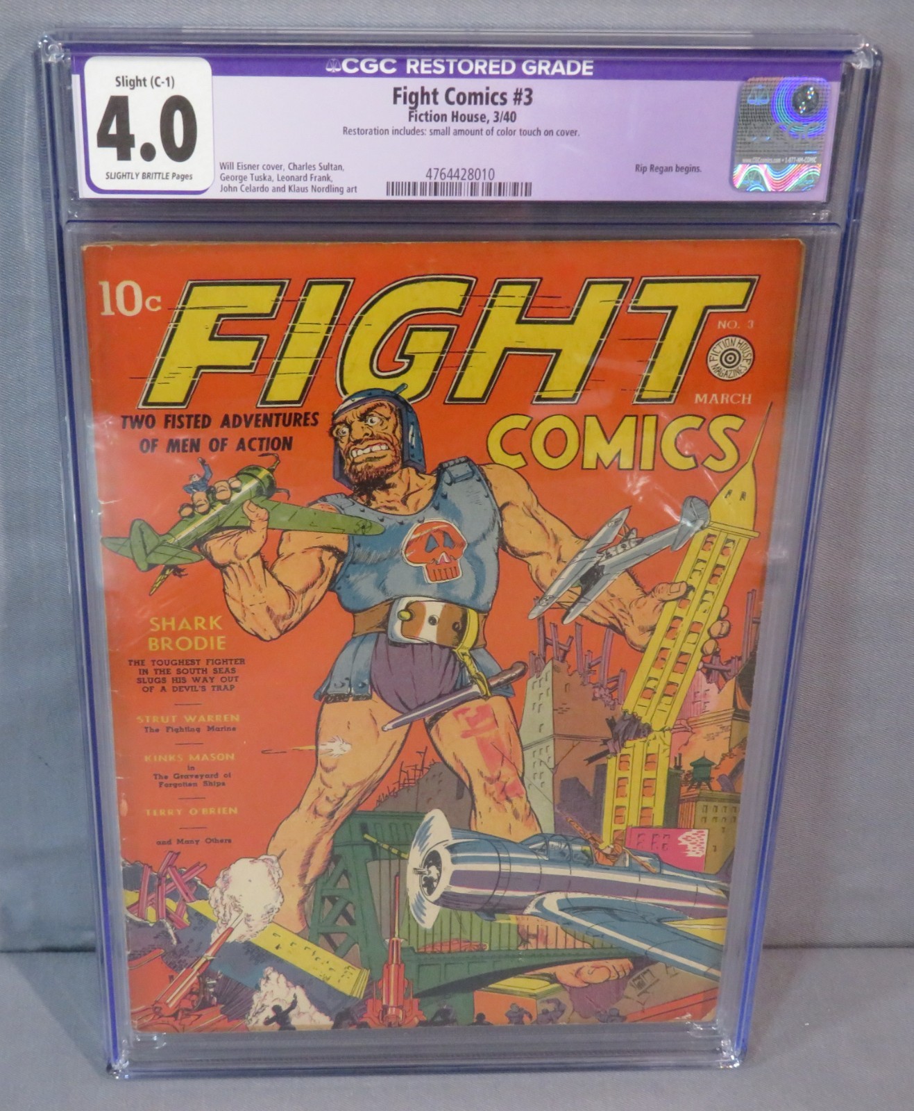 FIGHT COMICS #3 (Classic Cover) CGC 4.0 VG Fiction House 1940