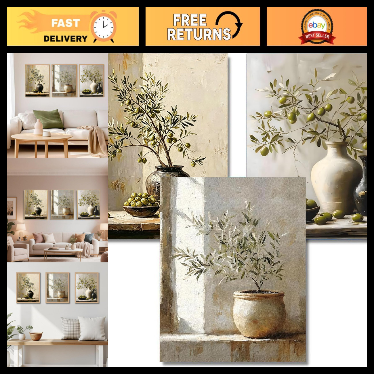 3pack Olive Tree Paint by Numbers Kit for Adults Beginner (Without Frame)