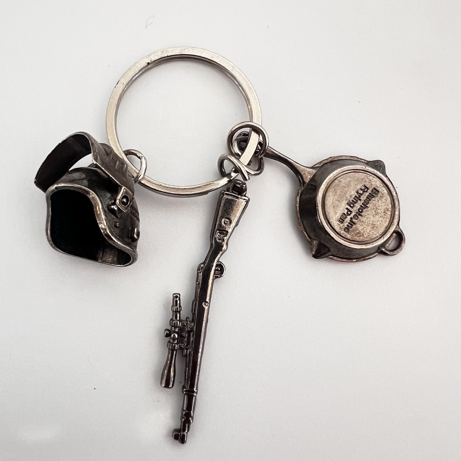 Lot of 3 Vintage Charms Helmet Gun Pan Bronze Tone Pendant PUBG Keychain Metal