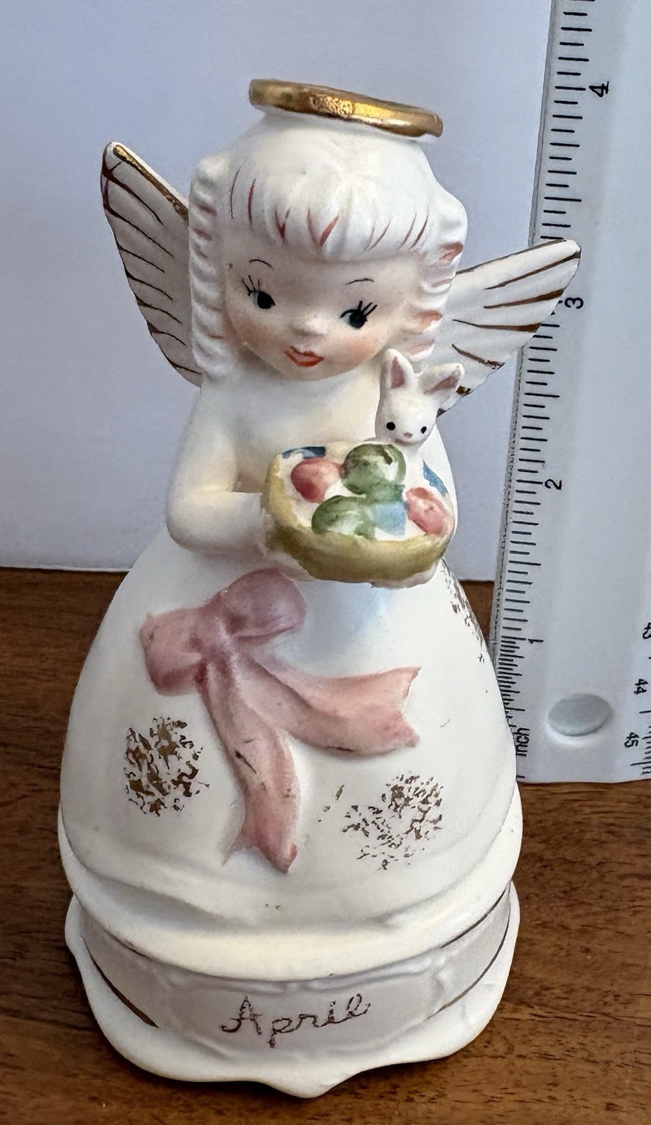 Vintage 1950s Napco Japan April Angel Girl Figurine w/ Eggs & Bunny- A1364