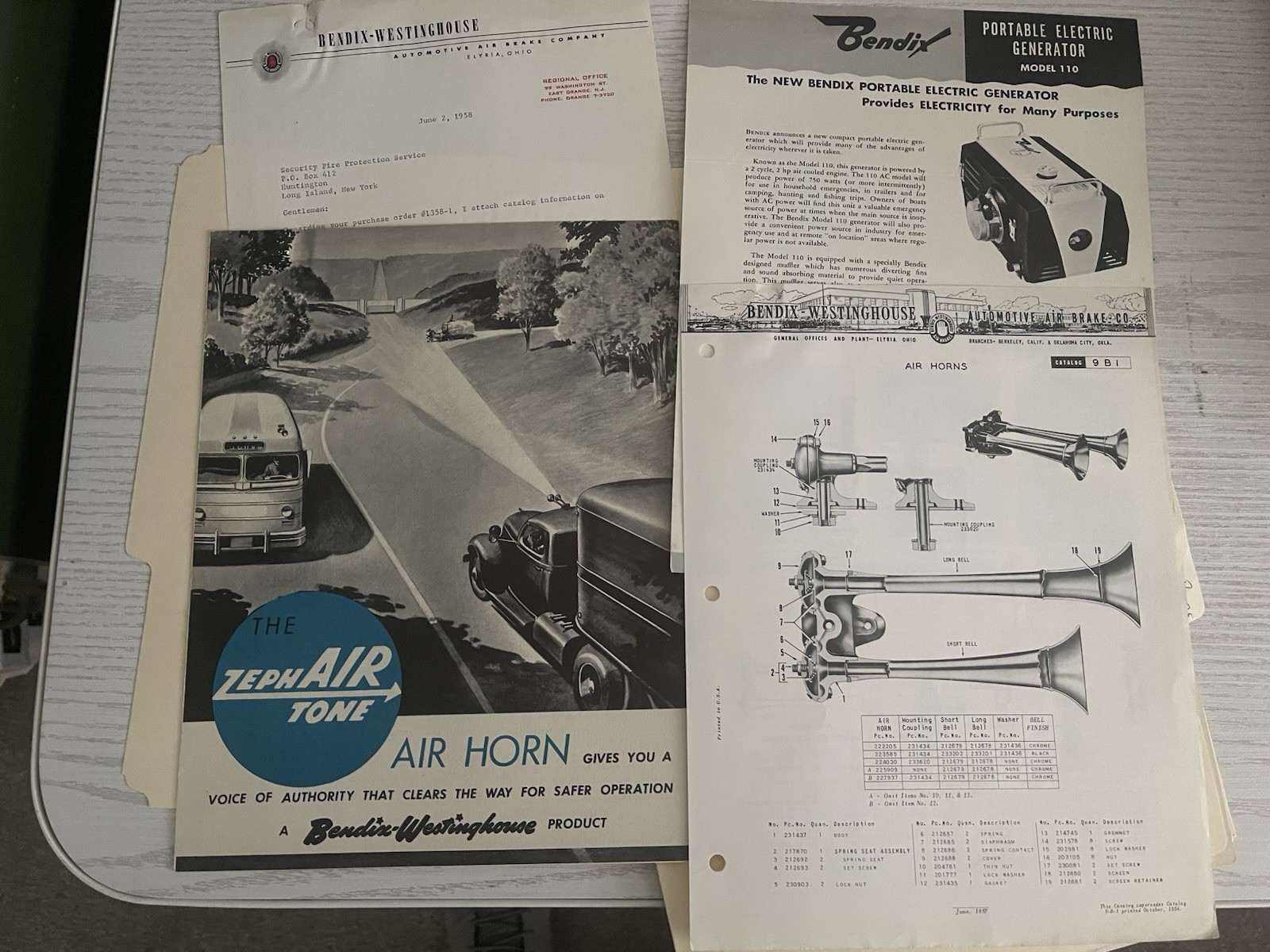 Bendix-Westinghouse: Air Horn, Generator - Brochure, Print Ads - 1958